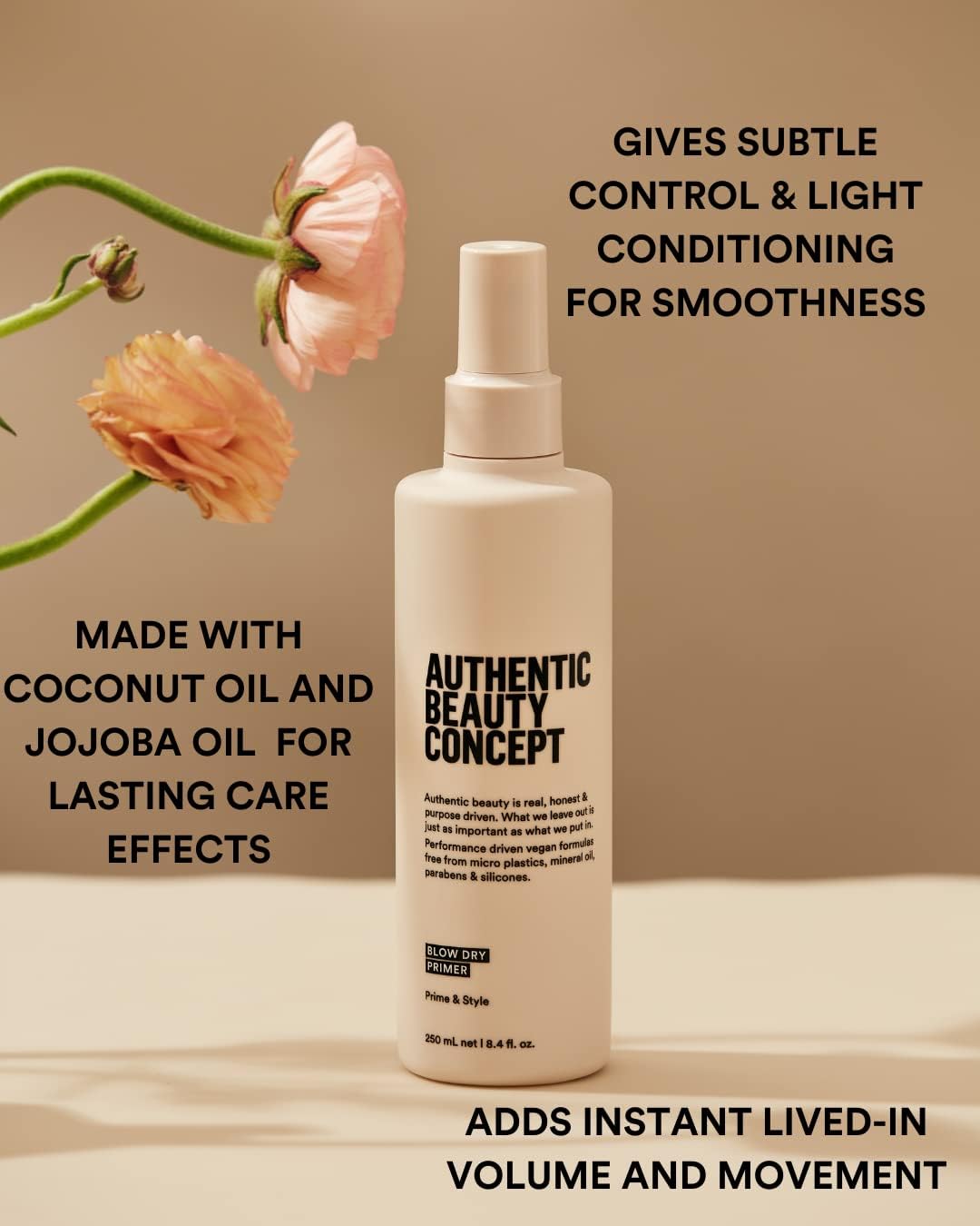 Authentic Beauty Concept Blow Dry Primer | Blow Dry Spray Heat Protection | Protects Hair from Blow Dry Damage | Thermal Protection | Vegan & Cruelty-free | Silicone-free | 8.4 fl. oz.