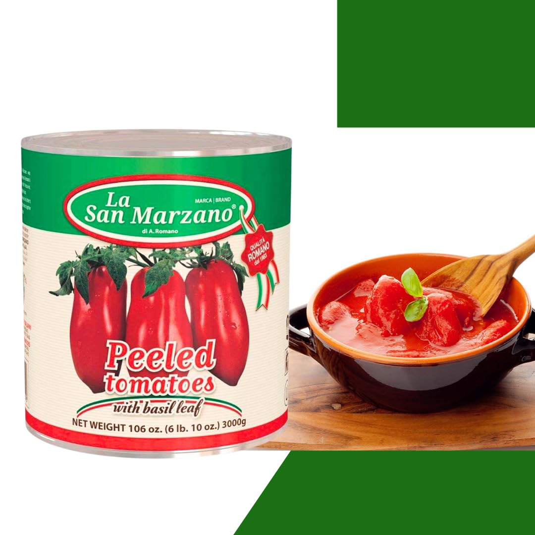La San Marzano Large Can, Peeled Plum Tomatoes in Puree with Basil Leaf, 106 oz (#10 Can), Premium Quality, 100% Product of Italy, Authentic Italian Flavor