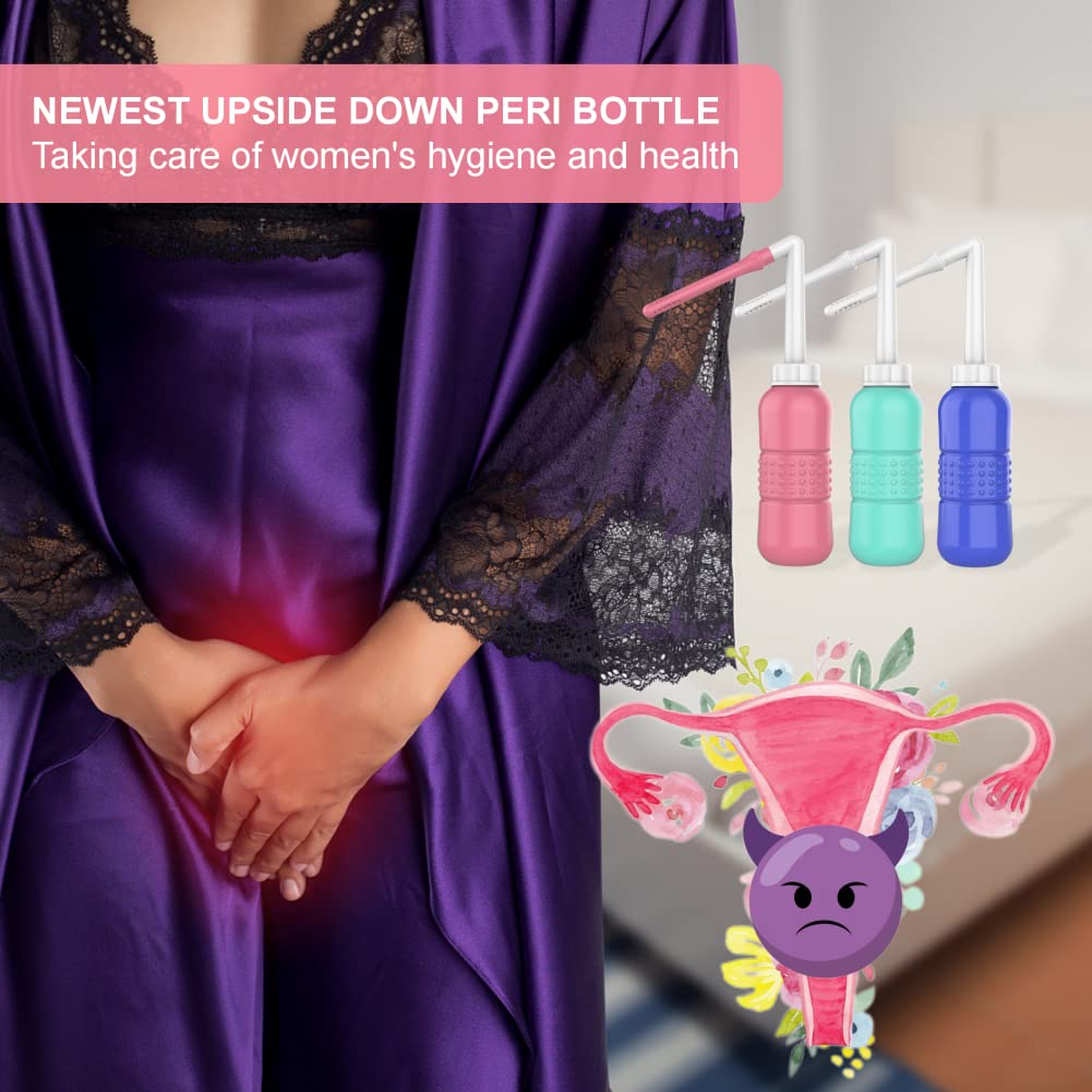 2PCS-Pack 2IN1 Intimate Wash for Women,2 Nozzle(Short+Long),Portable Bidet Travel Bidets with Waterproof Cap + Storage Bag,Peri Bottle for Postpartum Care (Pink+Green)