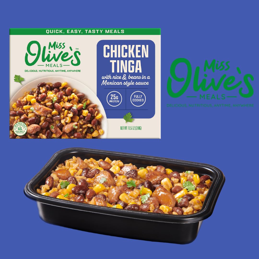 Miss Olive’s Ready Meals Variety Pack – 5 Pack of Ready-to-Eat Microwaveable Meals – Tinga, Tikka, Teriyaki, Pasta Fagioli & Chicken Parm – Bigger Portion Sizes, Heat & Serve Convenience