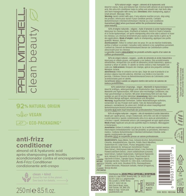 Paul Mitchell Clean Beauty Anti-Frizz Conditioner Ultra-Rich Formula Improves Elasticity For Textured Frizz-Prone Hair