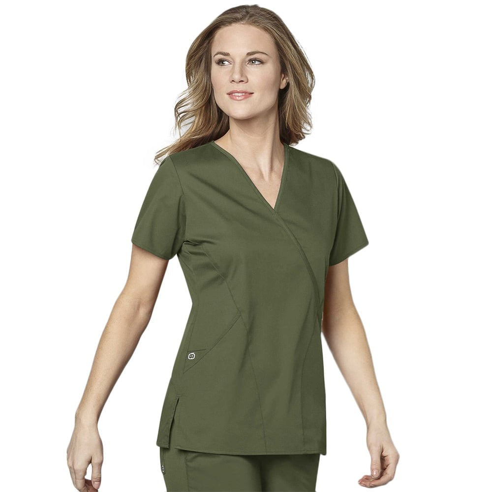 WonderWink Women's Plus-Size Women's Mock Wrap Top Shirt, Olive, 4X-Large