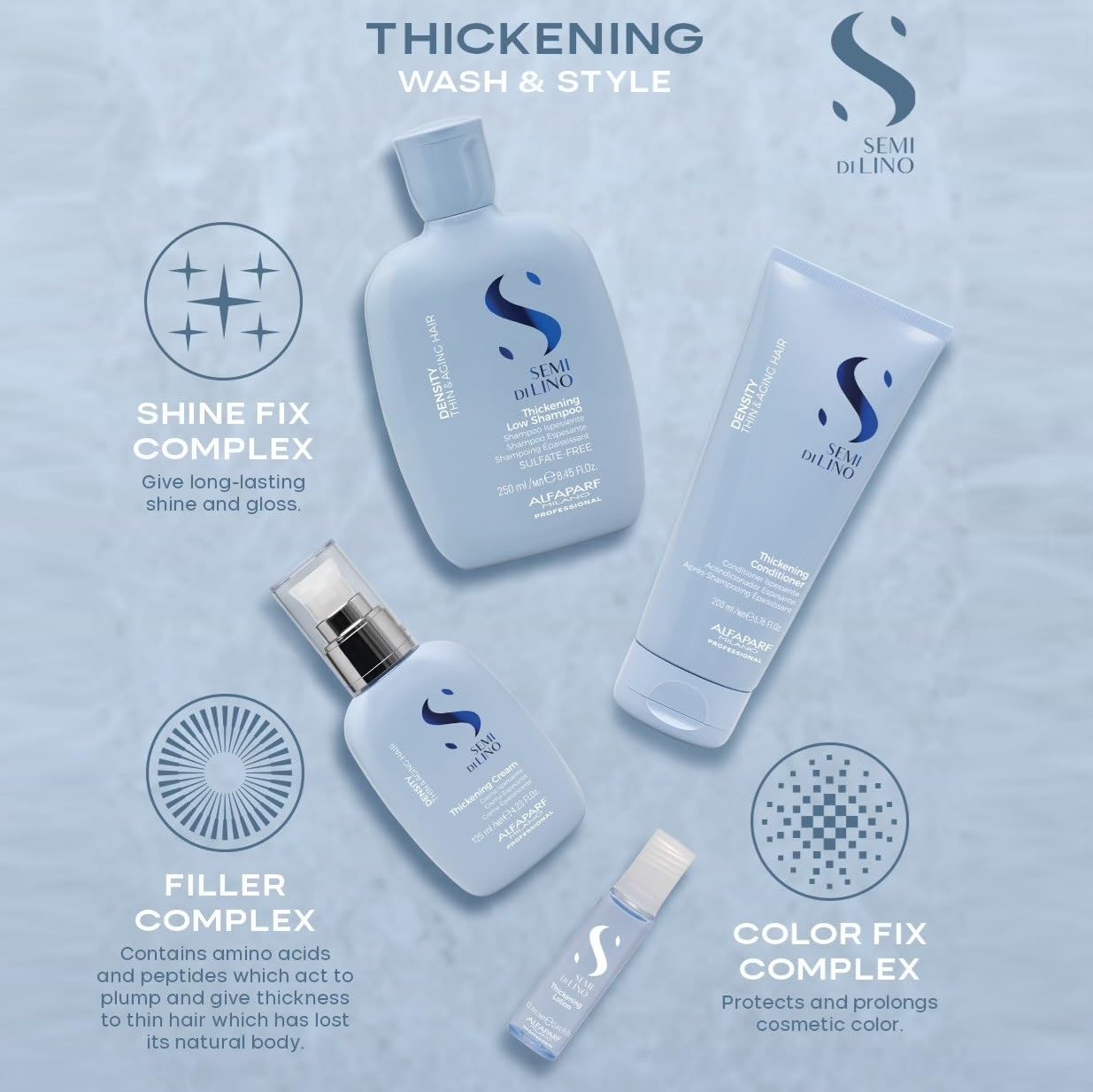 ALFAPARF MILANO Semi di Lino Density Thickening Conditioner - Peptides & Amido Acids - Fine & Thin Hair - Detangles, Softens - Adds Body & Volume for Revitalized, Youthful & Thicker Hair