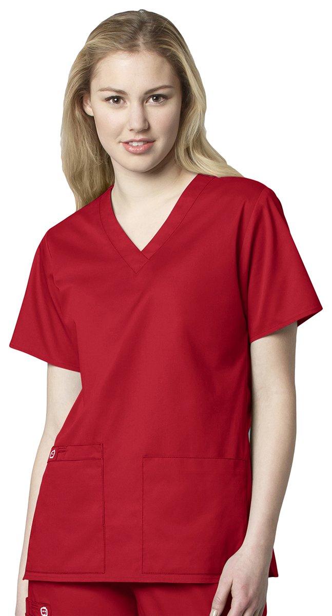 WonderWink womens Wonderwork Women's V-neck Top (Size 2x-5x) medical scrubs shirts, Red, 3X-Large US