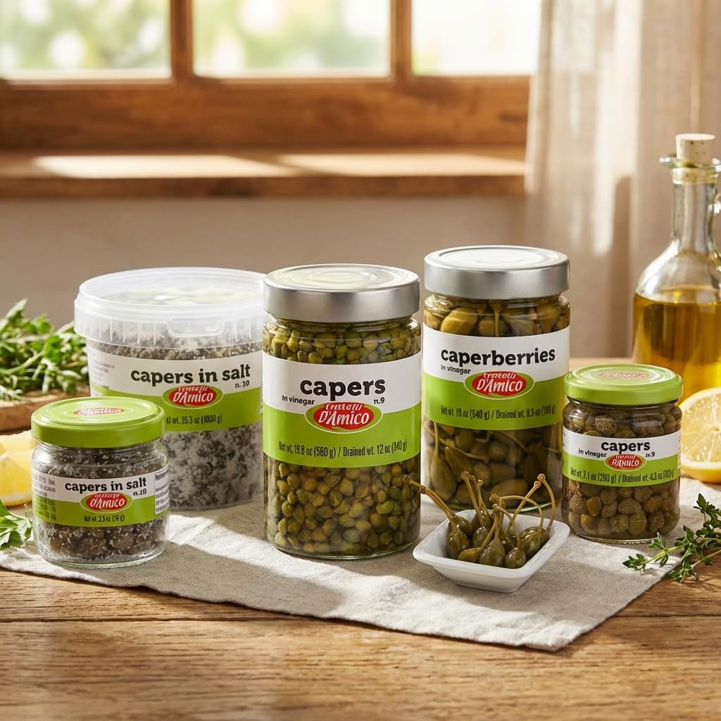 FRATELLI D'AMICO Capers in Salt, Size #10, Italian Salted Capers, Caperi, NON-GMO, Product of Italy, Net wt. 35.3oz (1000g)