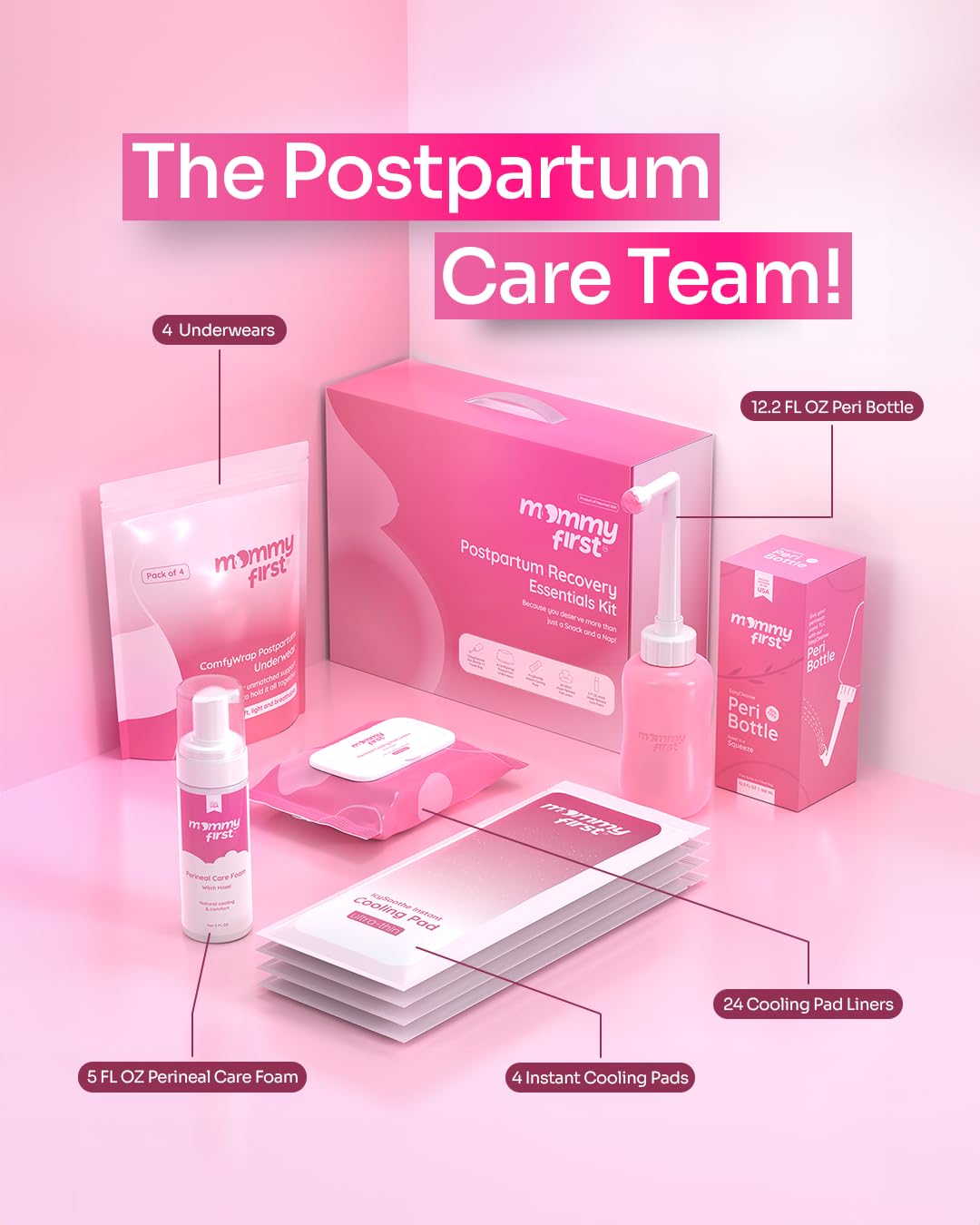 Mommy First® Peri Bottle for Postpartum Care | Upside Down Bottle for Perineal Cleansing and Recovery | Portable Bidet | Postpartum Essential | Baby Pink 12.2 OZ