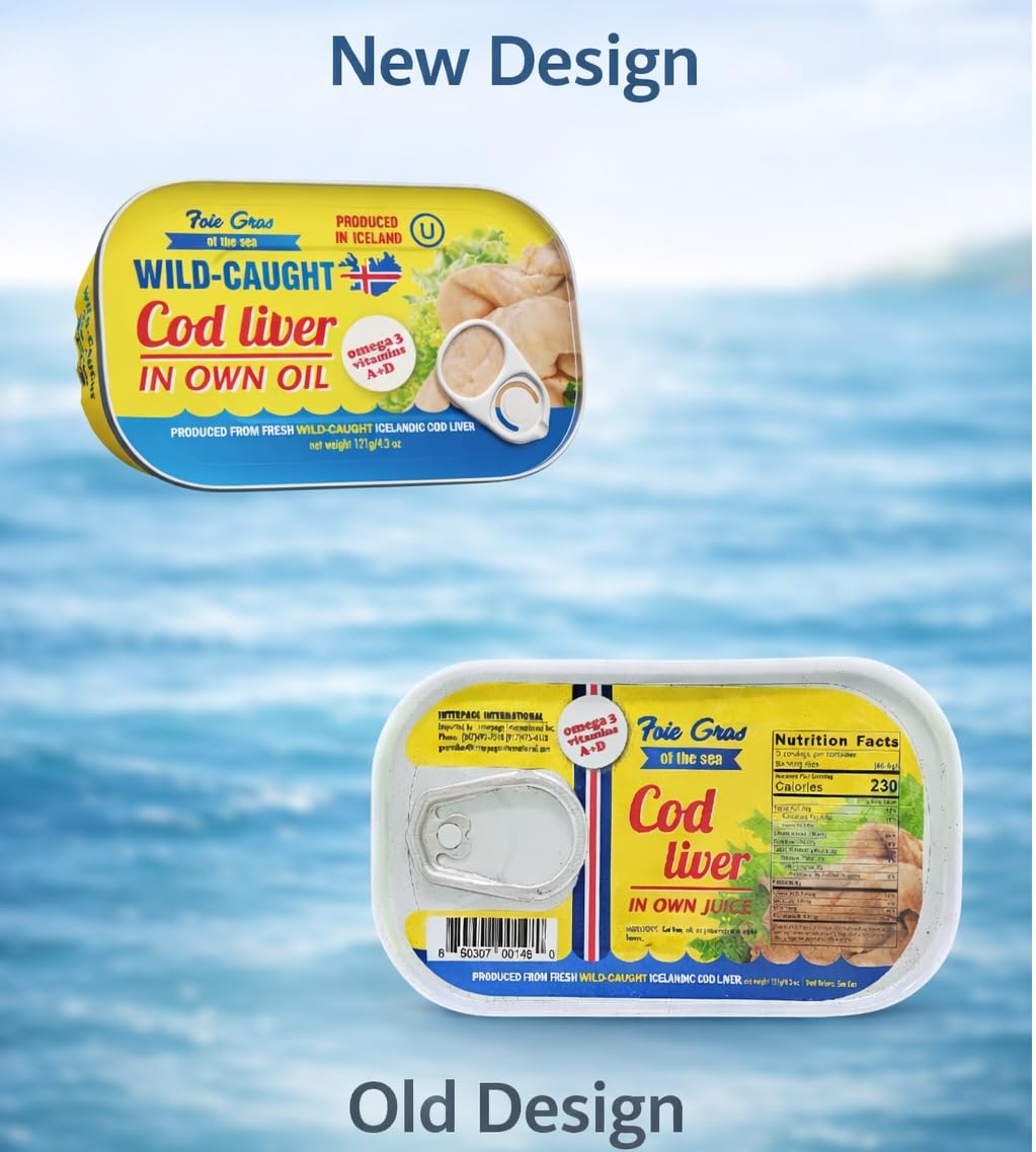 Foie Gras of the Sea Icelandic Wild Caught Cod Liver – Canned in Own Oil, 4.3 oz (Pack of 12) – Premium Gourmet Seafood, Rich in Omega-3, Kosher