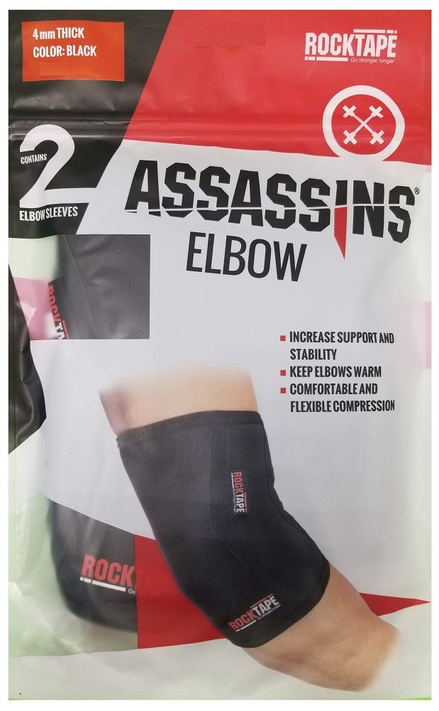 Rocktape Assassins Elbow Brace, Elbow Compression Sleeves for Exercise, Joint Pain Relief & Injury Protection (2 Sleeves) X-Large, Black