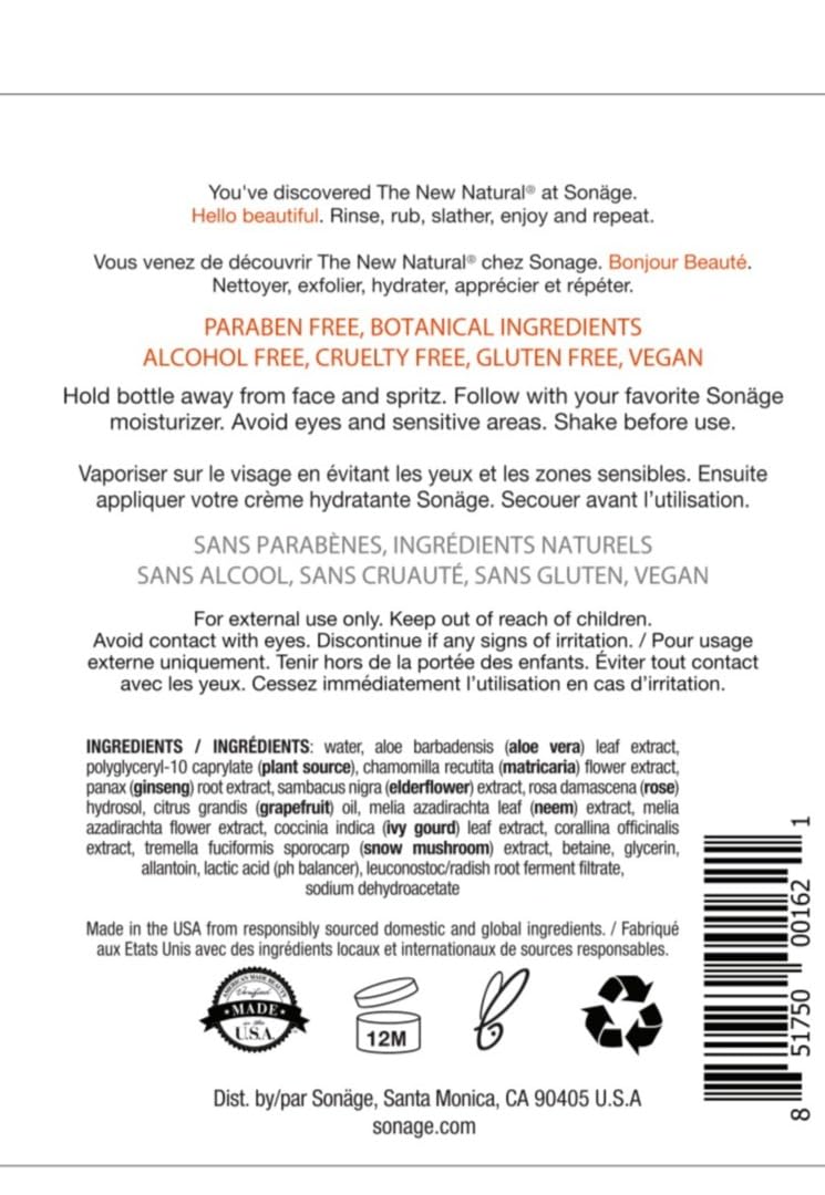 Sonage Hydrating Face Mist: Alcohol-Free Facial Spray with Snow Mushroom & Rose Water | Sets Makeup