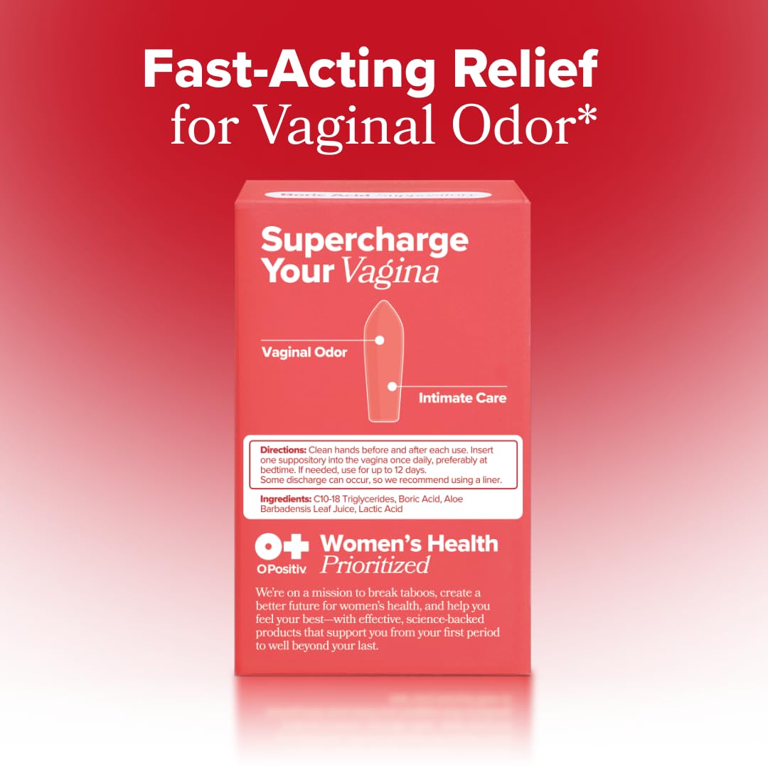 O Positiv URO Boric Acid Vaginal Suppository – with Lactic Acid, and Aloe for Fast Relief and Vaginal Odor Control – Vegan, Free from Parabens, Dyes, and Fragrances – 12 Count (Pack of 1)
