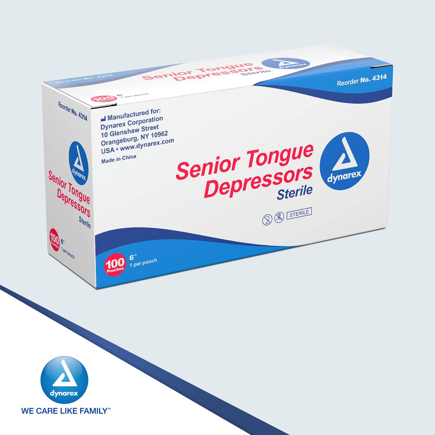 Dynarex Tongue Depressors, Sterile, 6" Senior-Sized Length, Made from Beige Birch Wood, Comes in Peel-Down Patches, 1 Box of 100