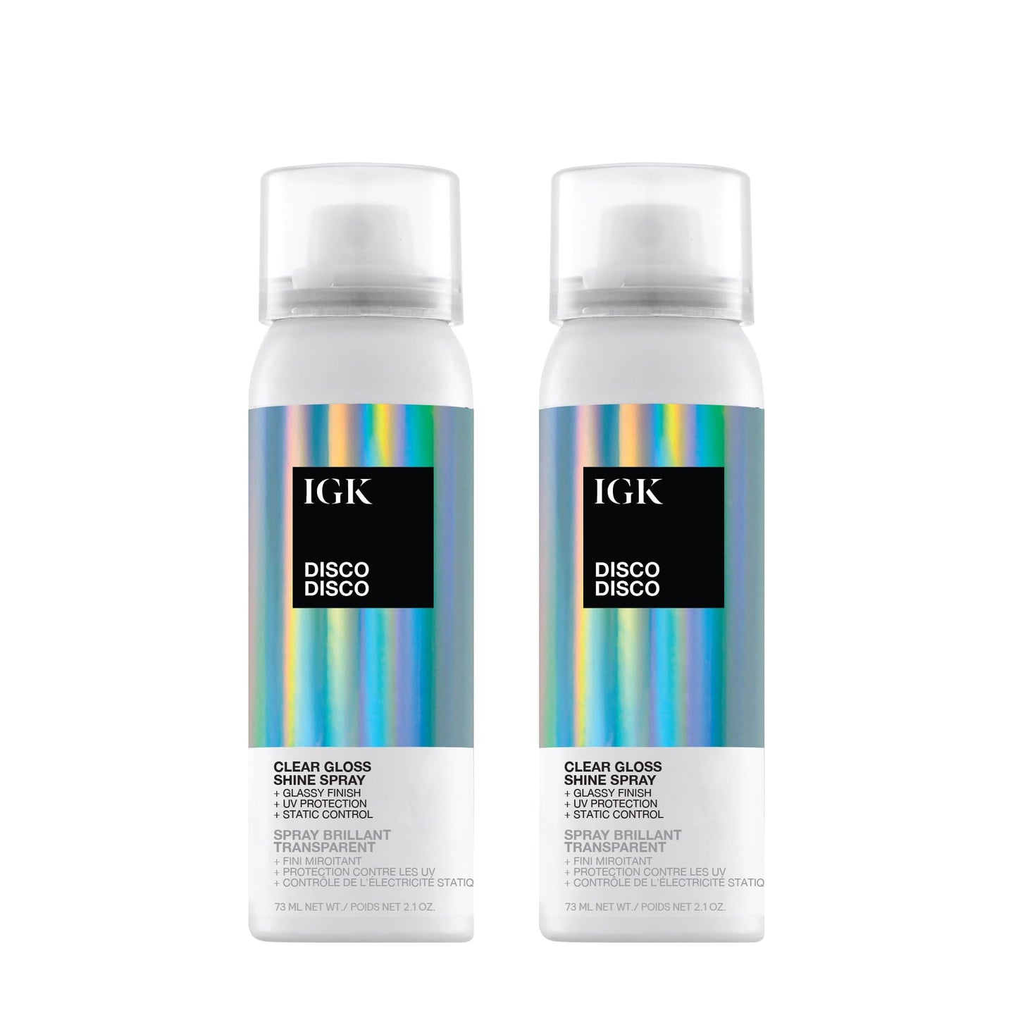 IGK Disco Disco Clear Gloss Shine Spray – Travel Size 2 pack – High-Shine Finishing Spray with UV Protection – Vegan & Cruelty-Free