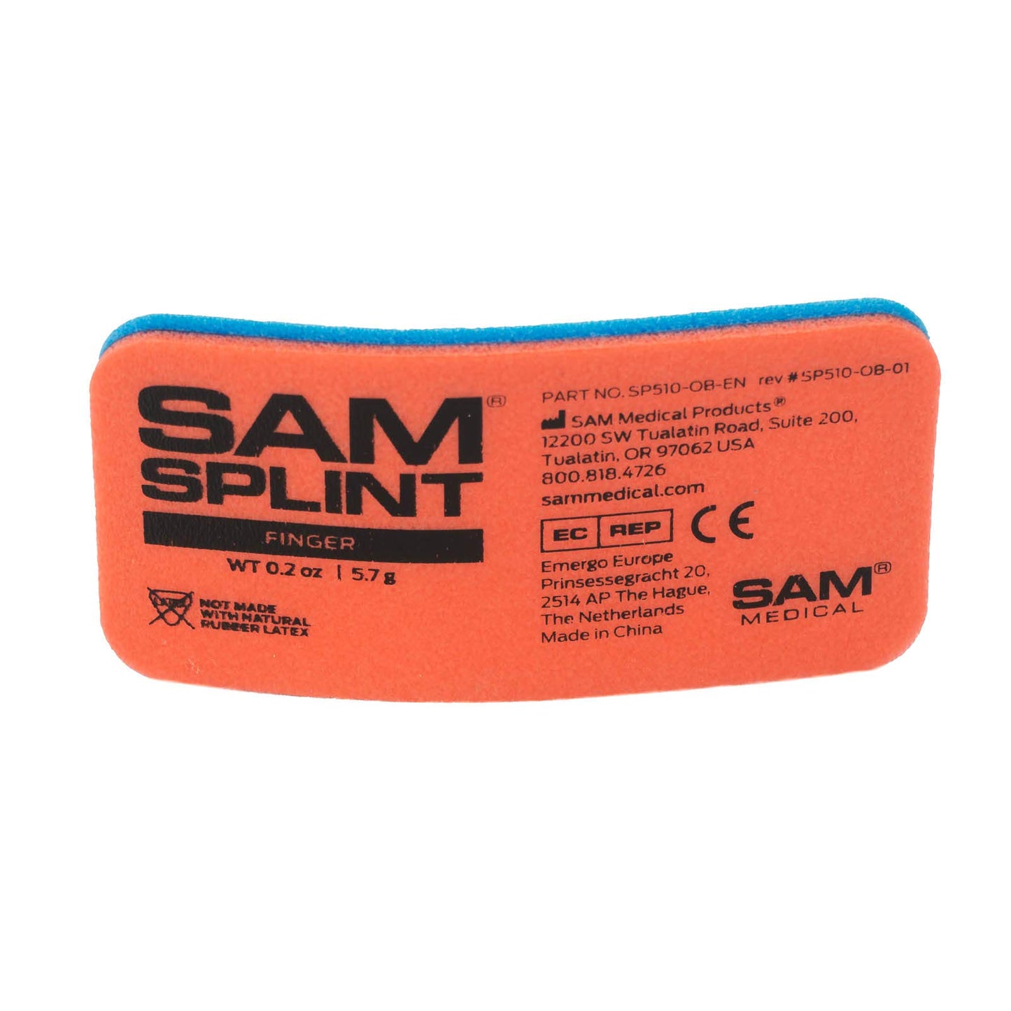 Sam Medical 12954 Finger Splint, Orange/Blue, 4-1/2" Size