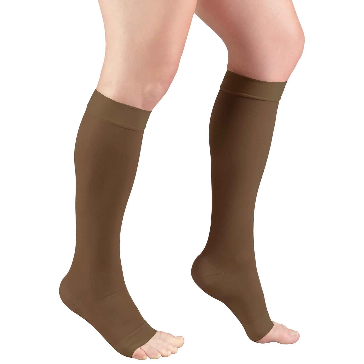 Truform Sheer Compression Stockings, 15-20 mmHg, Women's Knee High Length, Open Toe, 20 Denier, Espresso, X-Large