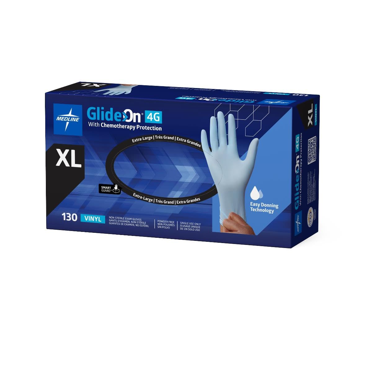 Medline Glide-On 4G Vinyl Exam Gloves with Chemotherapy Protection, Powder-Free, Size XL