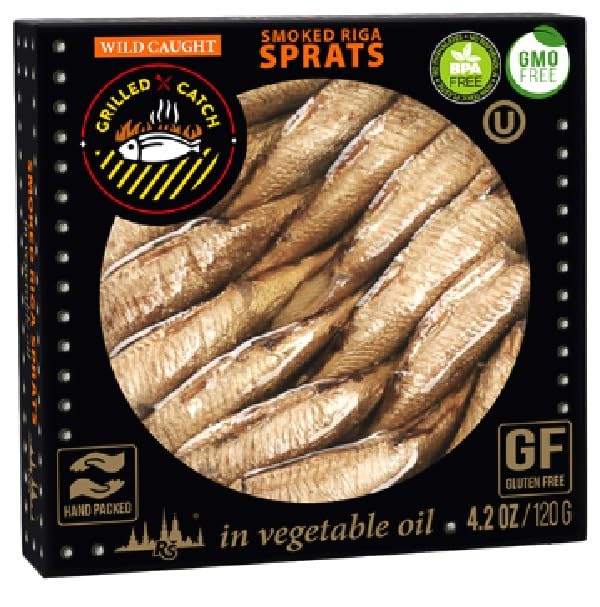 Grilled Catch - Canned Sardines Variety Pack 5 Flavor Sampler European Wild Caught Brisling Sardines in Olive Oil, 4.2 oz Sustainable seafood, Kosher, Hand Packed in Latvia