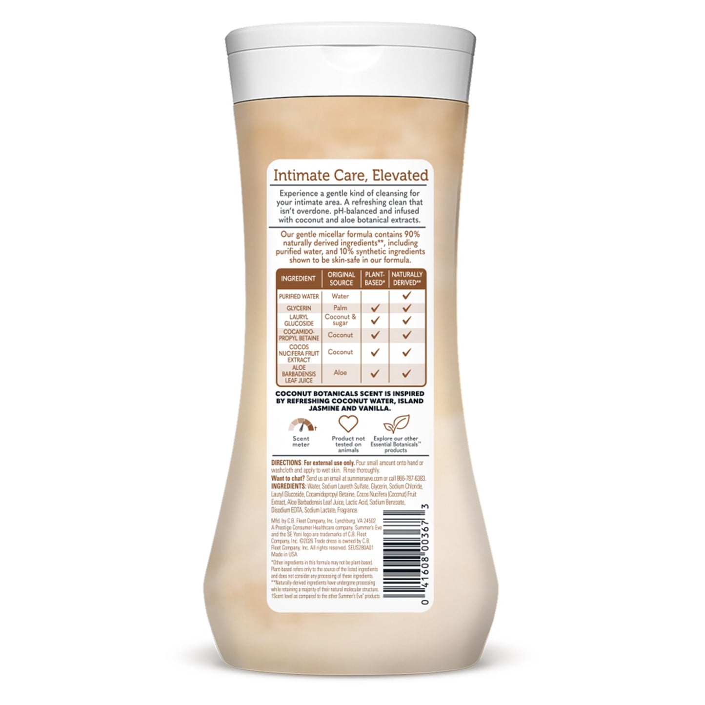 Summer’s Eve Essential Botanicals Daily Feminine Wash, Coconut Aloe, Gentle pH-Balanced Body Wash for Women, Feminine Care to Remove Vaginal Odor, Gynecologist Tested, 15 fl oz
