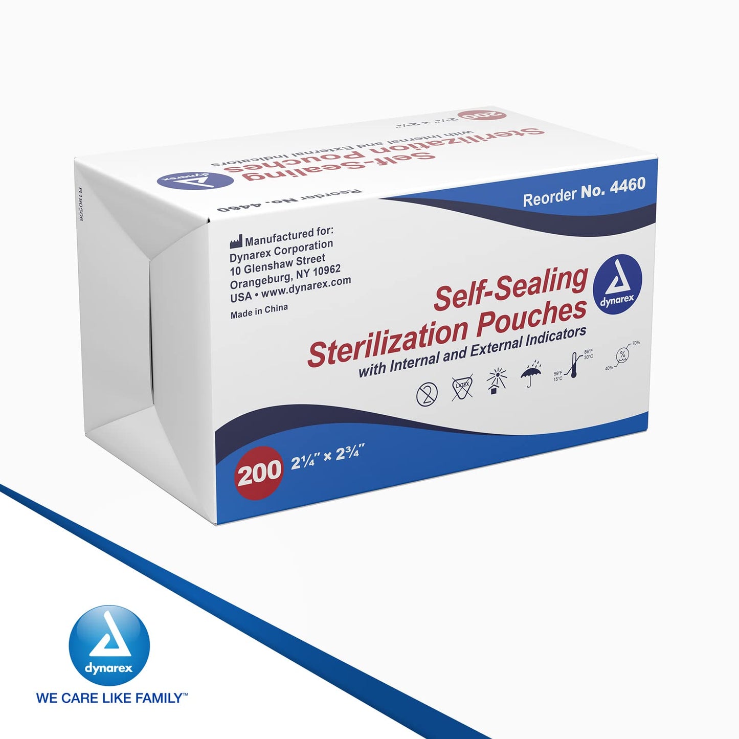 Dynarex Sterilization Pouches - Self-Sealing Autoclave Bags for Medical, Dental, Tattoo & Nail Care Tools - Blue-Tinted Transparent Cover, Dual Color Indicators (2.25" x 2.75", 200)