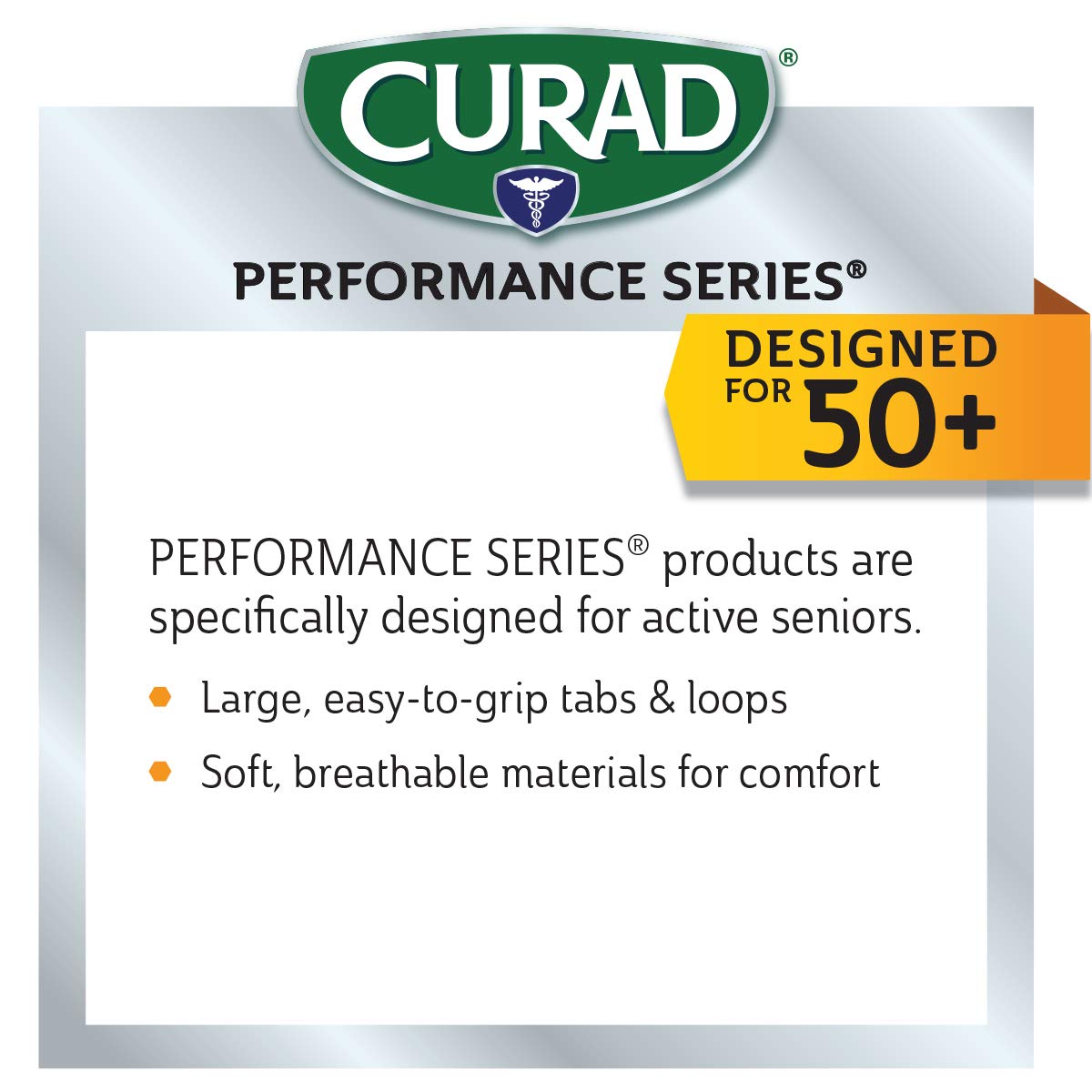 CURAD Performance Series Back Support Designed for Active Seniors 50+, Large Easy to Grip Tabs & Loops for Easier Application, Helps with Moderate to Lower Back Pain