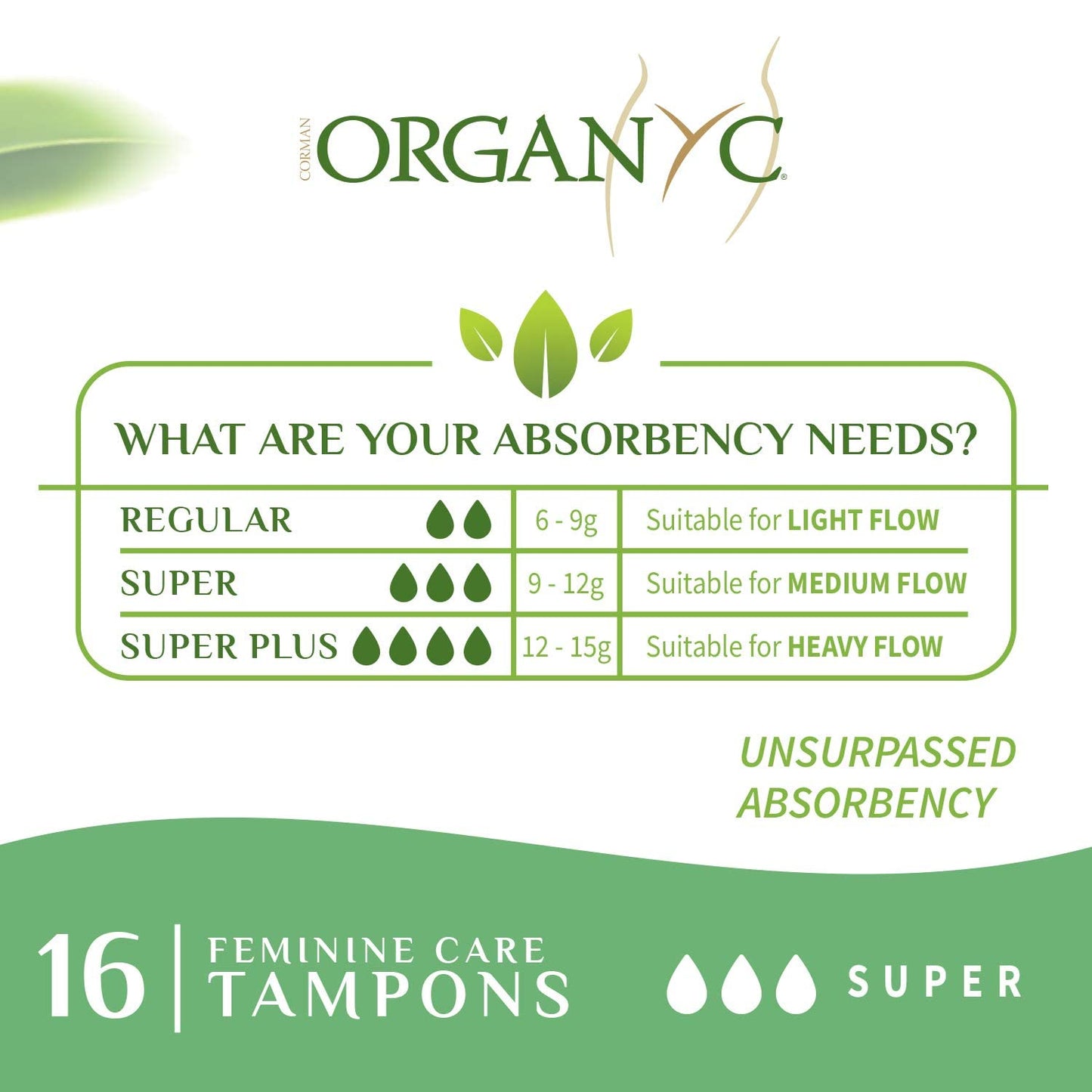 Organyc 100% Certified Organic Cotton Tampons, No Applicator, Free from Chlorine, Perfumes, Rayon, and Chemicals, Super + Super Plus, (32 Count)