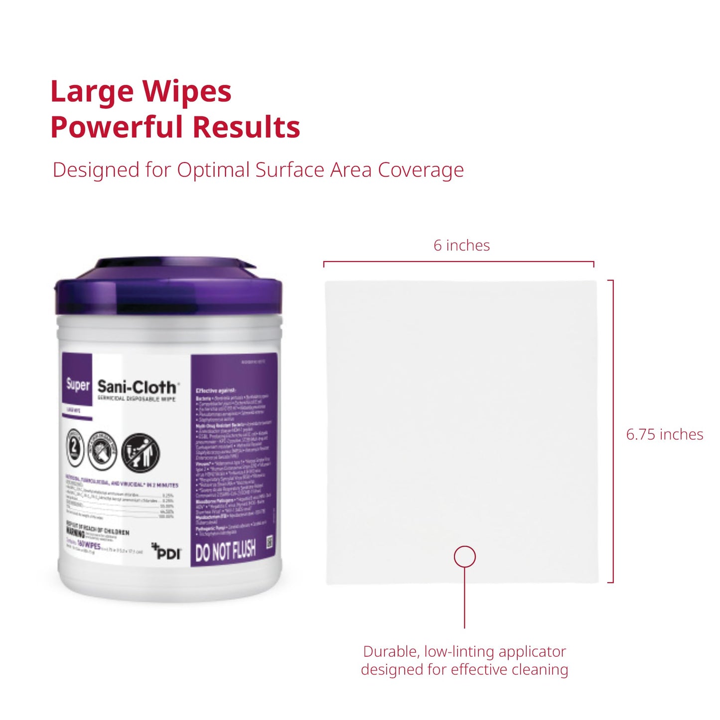 Super Sani-Cloth Germicidal Disposable Wipe, Hospital Grade Disinfection, 160 Large 6" x 6.75" Wipes Each, Case of 12 Canisters