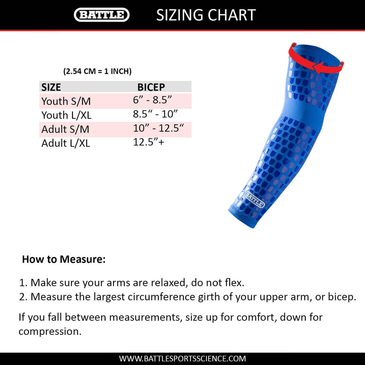 Battle Ultra-Stick Full Arm Sleeve – Compression Support Sleeves with Ultra-Tack Grip – Forearm and Elbow Protection, Single