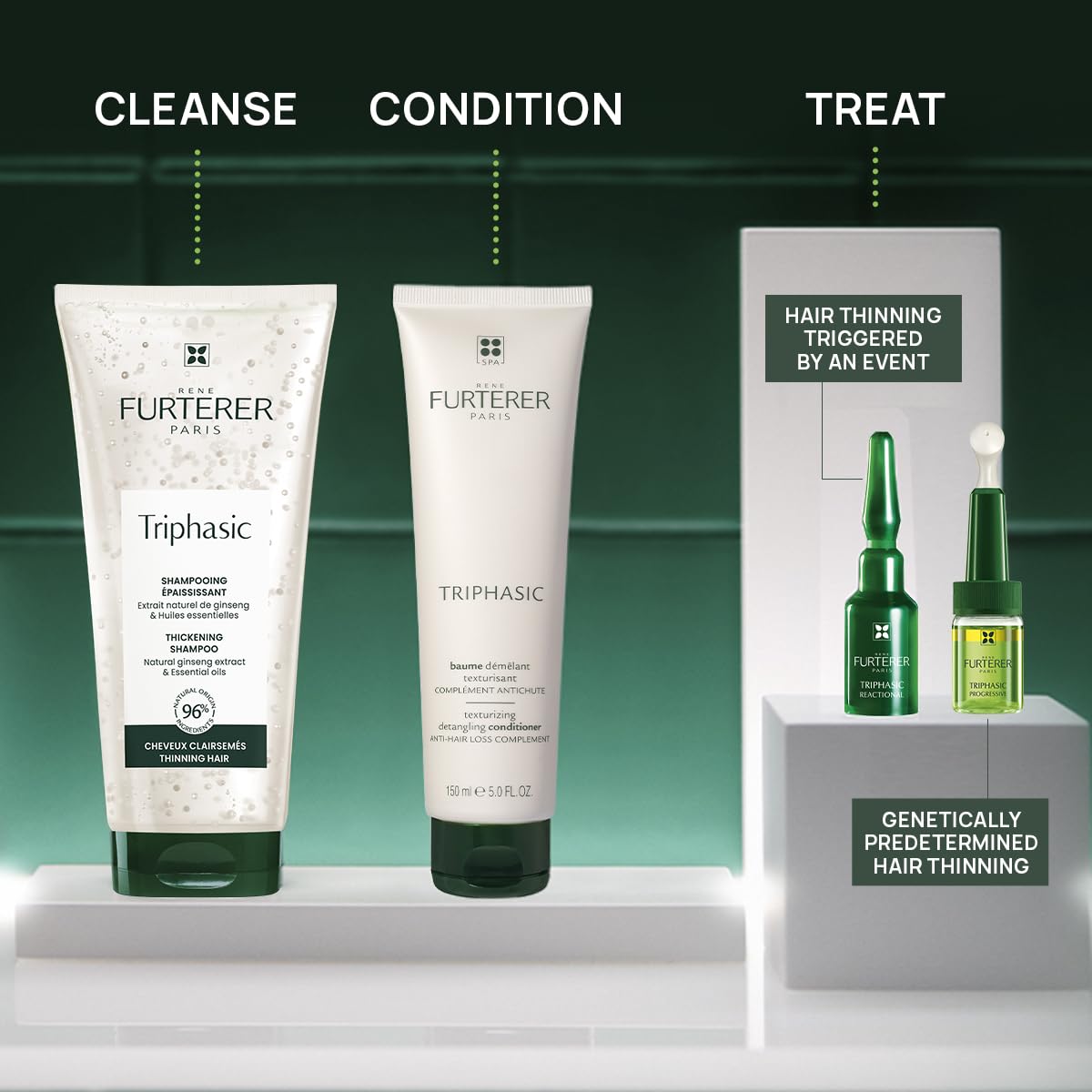Rene Furterer Triphasic Texturizing Conditioner - Strengthens Hair and Increases Volume for Men and Women with Thinning Hair - Plant-Based Formula - Sulfate, Paraben, Silicone-Free - 5 fl. oz.
