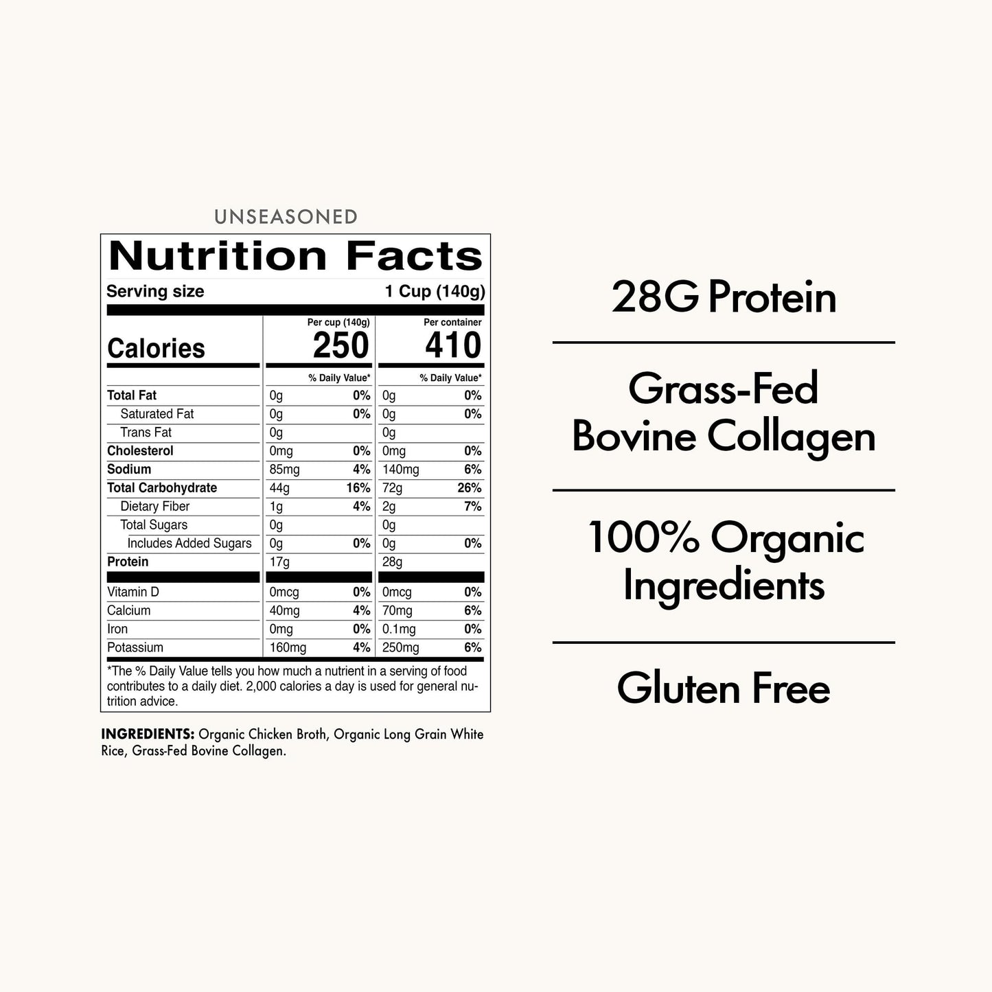 Batch – Organic Protein Rice with Collagen – 28g Protein per Bag, Ready in 90 Seconds, Microwavable Long-Grain White Rice, Grass-Fed Bovine Collagen, Gluten-Free, Made in USA – Unseasoned (2 Pack)