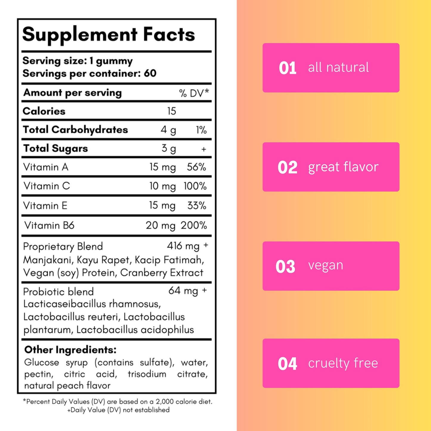 Vaginal Tightening Gummies, 2 Month Supply, V Tight, 60 Vegan Tightener Gummy Vitamins, Natural Tightening Pills for Tighter Vag, pH Balance, Vaginal Health (Peach)