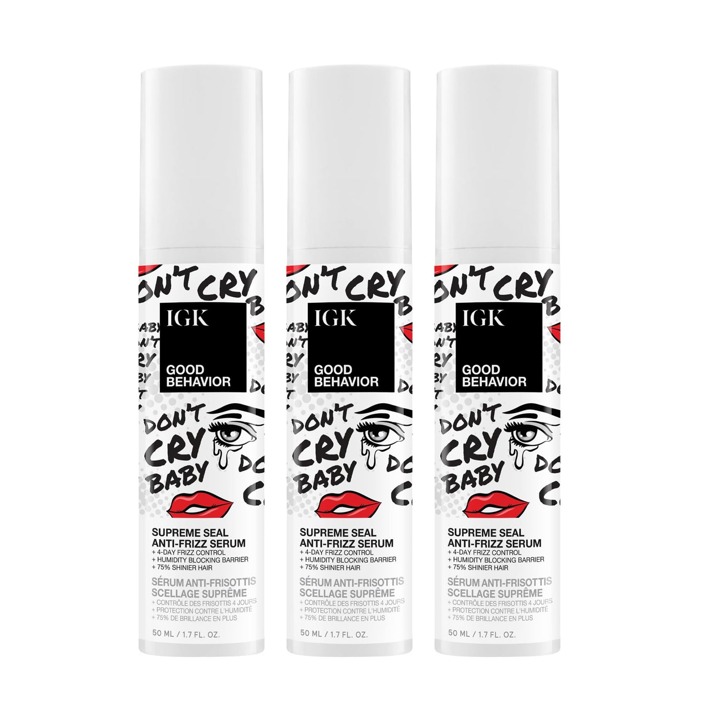 IGK Good Behavior Supreme Seal Smoothing Serum, Anti-Frizz Heat Protectant for All Hair Types, Humidity-Blocking Shine, (3-Pack)
