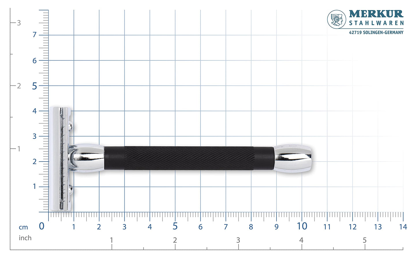MERKUR 20C Double Edge Safety Razor, Long Handle, Black Anodized Aluminum & Bright Chrome Finish, Three-Piece Design, Closed Comb Straight Bar, Made in Germany