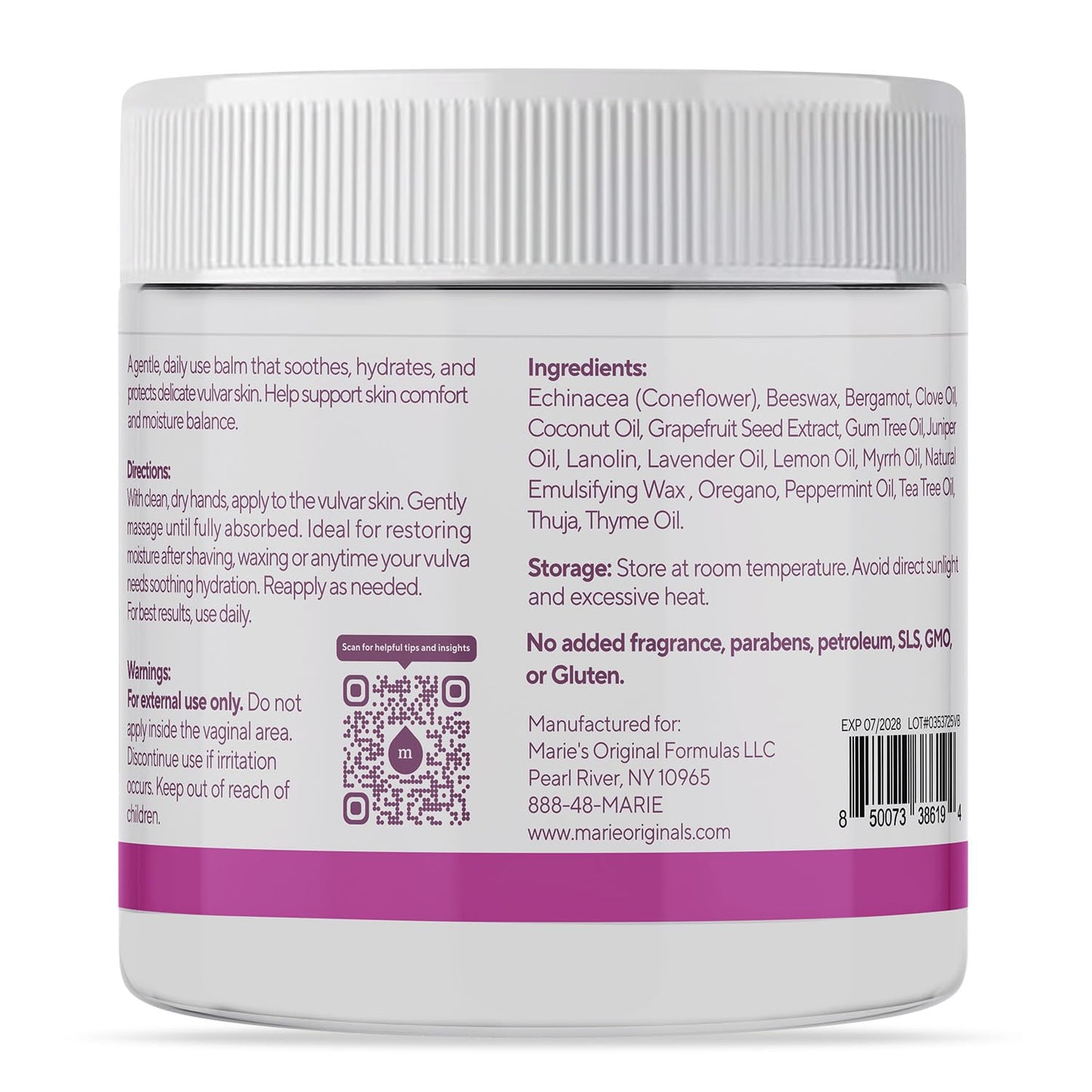 Marie Originals Vulvalm – Hydrating Vulva Moisturizer and Feminine Cream for External Dryness, Soothing Intimate Skin Moisture and Comfort, Nourishing Vulva Balm for Women’s Sensitive Skin, 4 oz