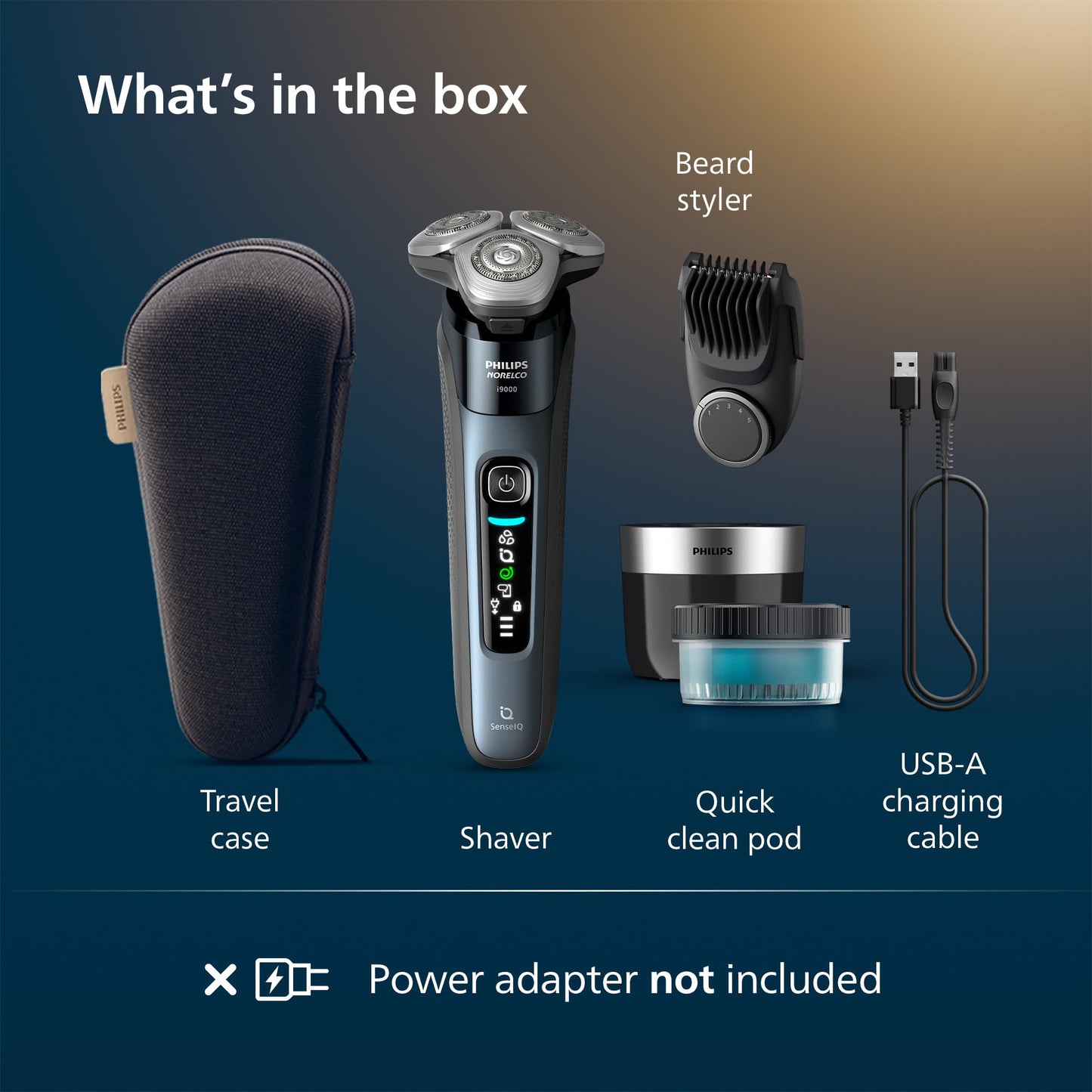 Philips Norelco Shaver i9000, Wet & Dry Electric Shaver, Taubenblau, SenseIQ Technology, Triple Lift & Cut System, 360 Rotating Dual SteelPrecision Precision Blades, Beard Styler, Model X9001/91