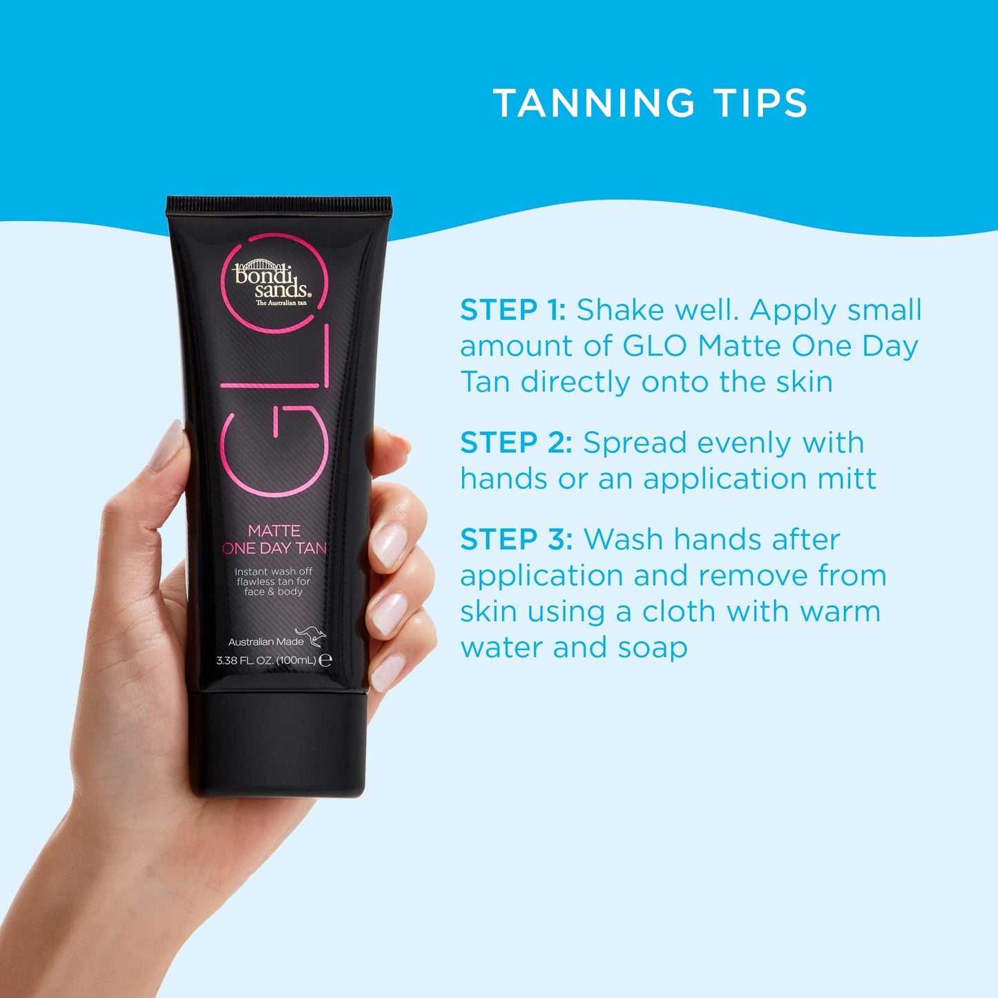 Bondi Sands GLO Matte One Day Tan | Instantly Provides a Flawless Bronze Finish for Face & Body | Transfer and Water Resistant | 100 ml/3.38 Oz
