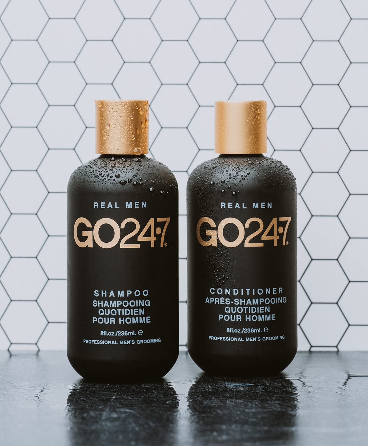 GO247 Daily Shampoo - Gentle Daily Cleanser for Men - Hydrates, Strengthens & Revitalizes Hair - Infused with B5 & Soy Proteins - Light Citrus Herbal Scent, 8 Fl Oz