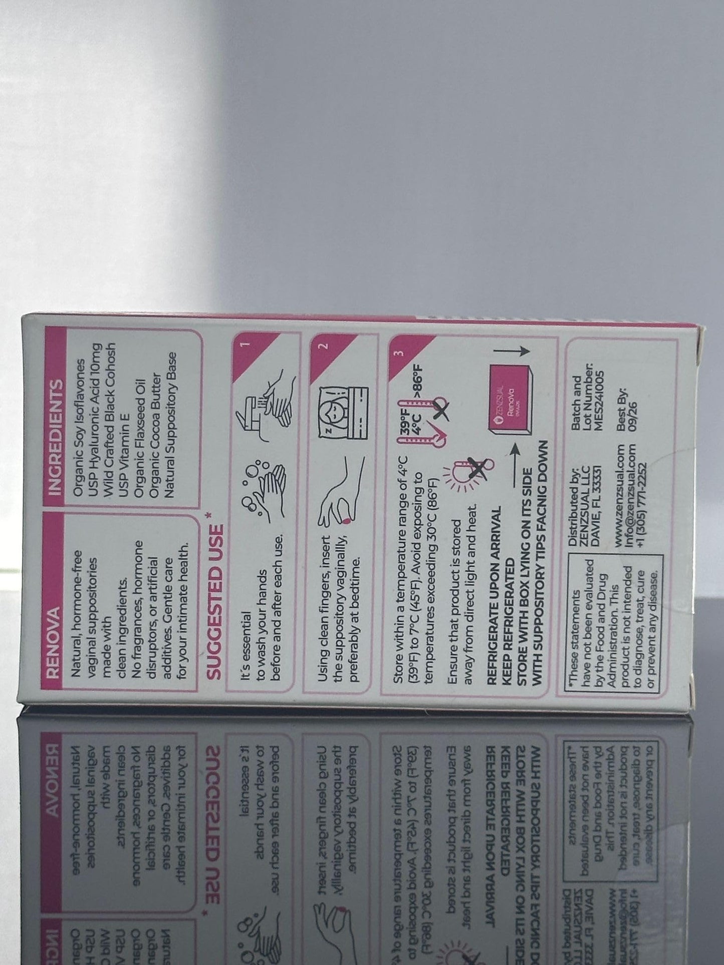 ZENZSUAL Renova Ovulos Moisture Support Suppositories, 30 Inserts (3 Boxes) – Extra Strength Feminine Dryness Support - Moisture Care with 10mg Hyaluronic Acid, Vitamin E, Flaxseed Oil & Cocoa Butter