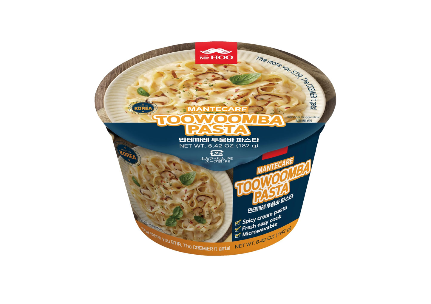 Mr.HOO Toowoomba Pasta Spicy Cream Noodle Cup (6.42oz x 2-Pack Set) – Big Bowl Ramen, Italian-Style, Chewy Noodles, Creamy & Spicy Flavor, Easy 3-Minute Microwave Meal