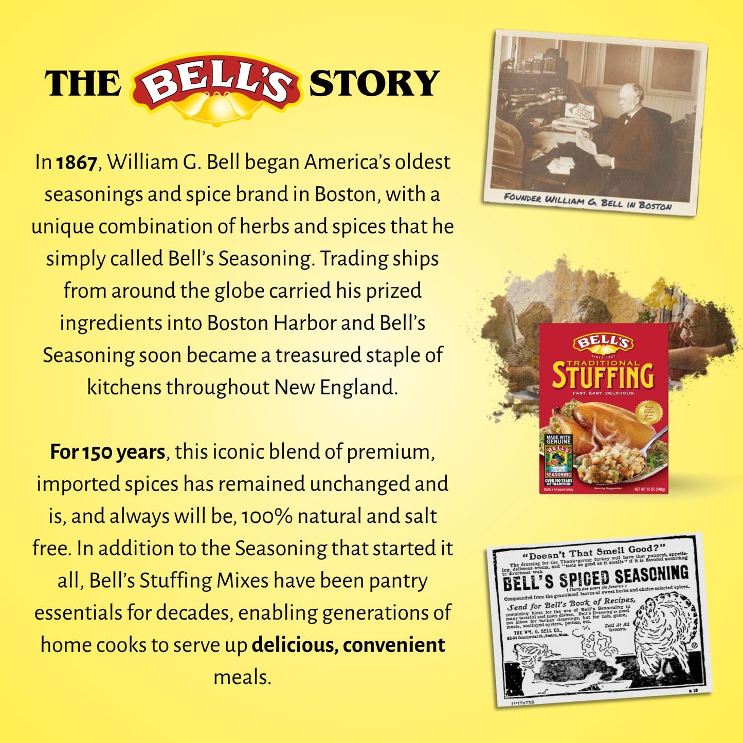Bell's Traditional Stuffing Mix, 12 oz Box – Classic New England Recipe – Made with Bell's Seasoning – Ideal for Poultry, Pork & Holiday Meals