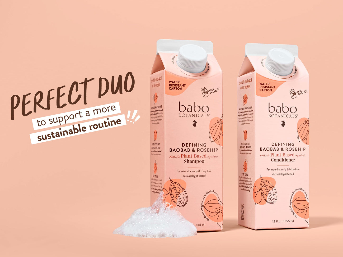 Babo Botanicals Defining Baobab & Rosehip Shampoo + Bundle with Conditioner – For extra dry, curly hair – Smooth & Define – Passion Fruit Ferment for scalp