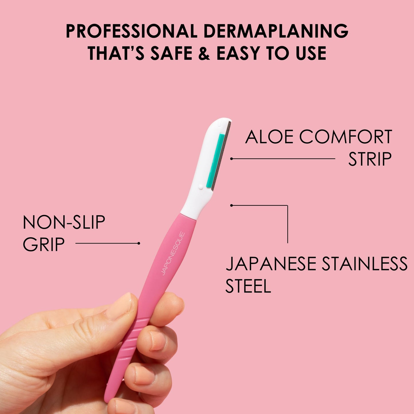 JAPONESQUE Dermaplaner with Soothing Aloe Comfort Strip - Skin Tool with Ultra Precision Blade for Facial Hair Removal and Exfoliation, 3pk.