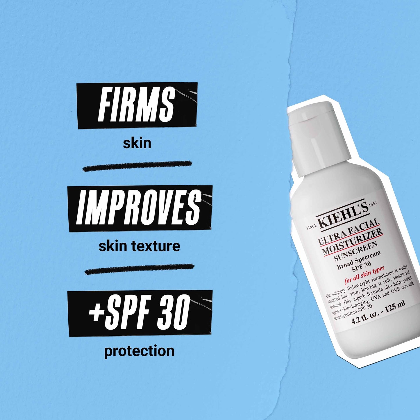 Kiehl's Ultra Facial Moisturizer with SPF 30, Hydrating Face Cream for All Skin Types, UVA & UVB Sunscreen Protection, Skin Feels Soft and Smooth, with Squalane, Paraben-free, Fragrance-free