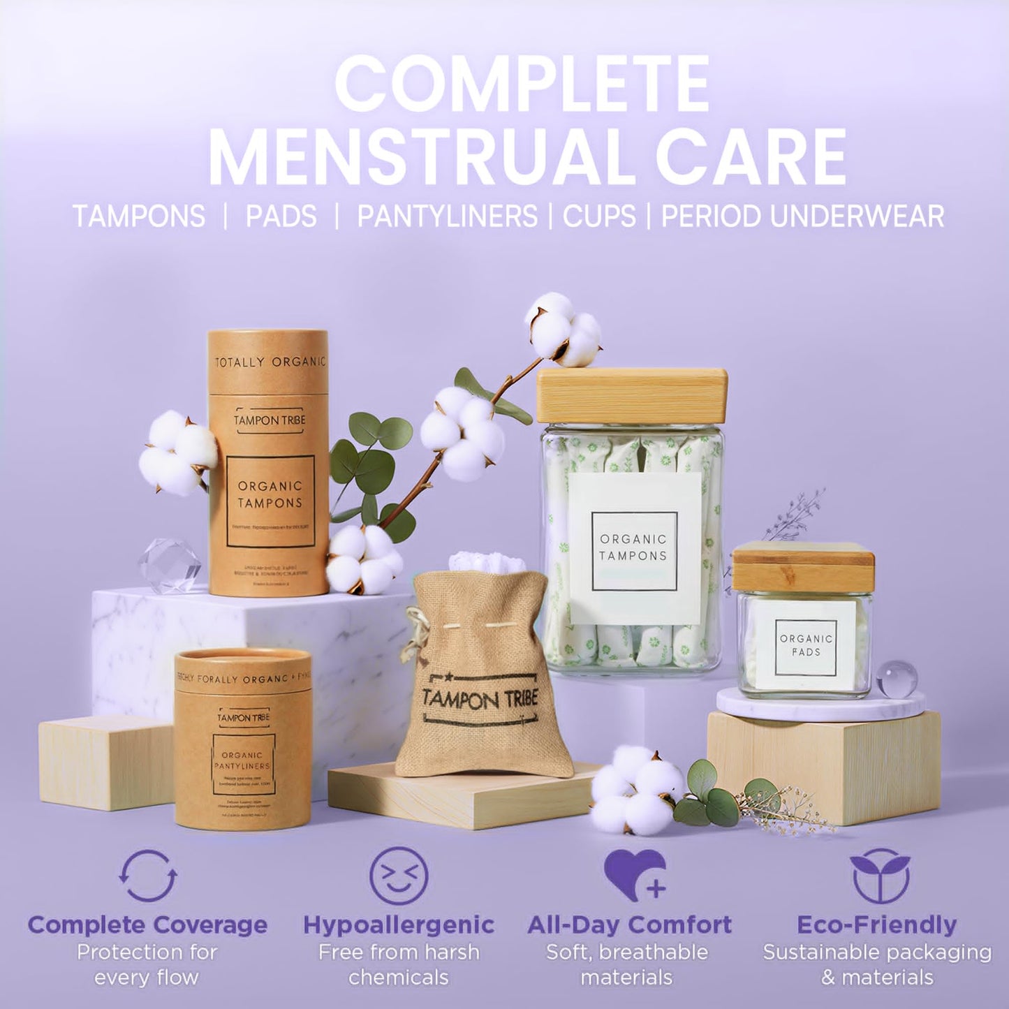 Organic Cotton Tampons & Pantyliners Feminine Care Bundle