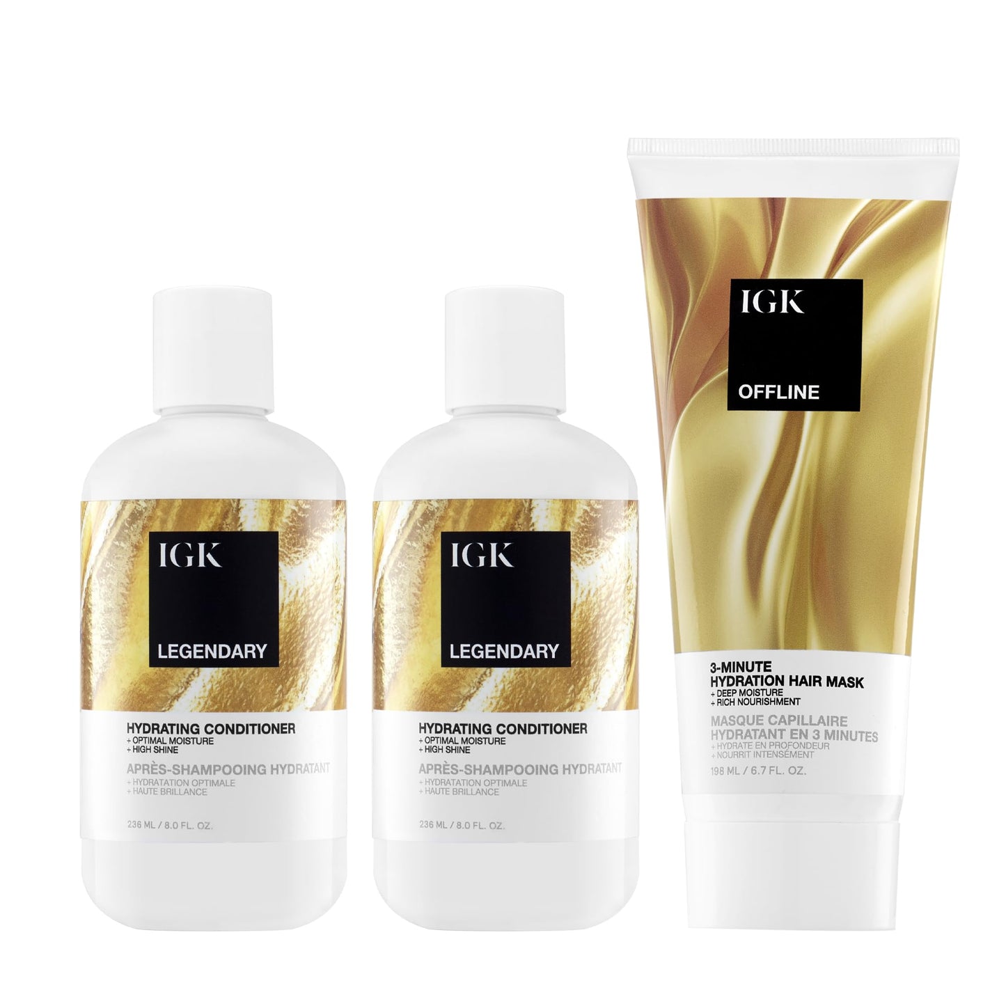 IGK Legendary Shampoo + Legendary Conditioner + Offline Hydration Mask – Hair Cleansing, Hydrating & Repair Trio for Frizz Control, Shine & Manageability – Vegan & Cruelty-Free