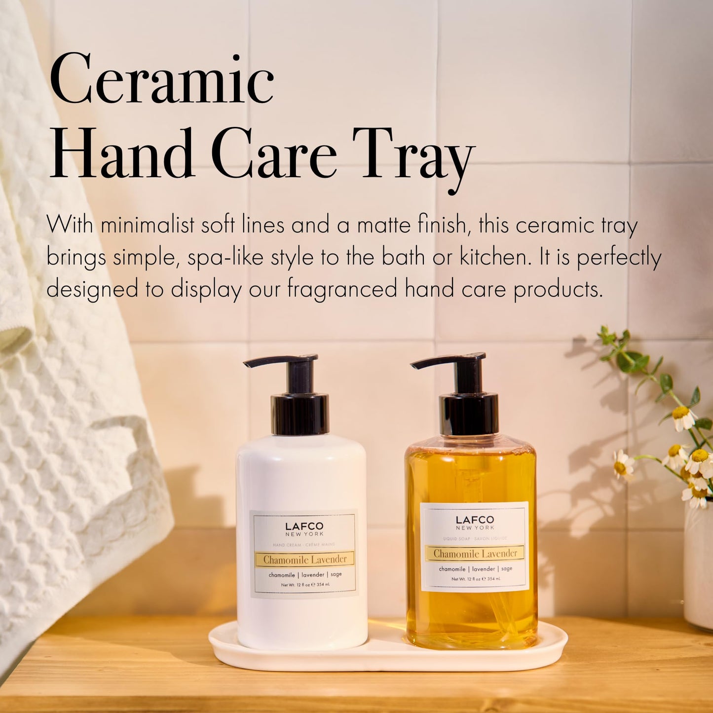 LAFCO New York Hand Care Trio, Chamomile Lavender - Includes Liquid Soap, Hand Cream & Ceramic Tray - Made in Italy