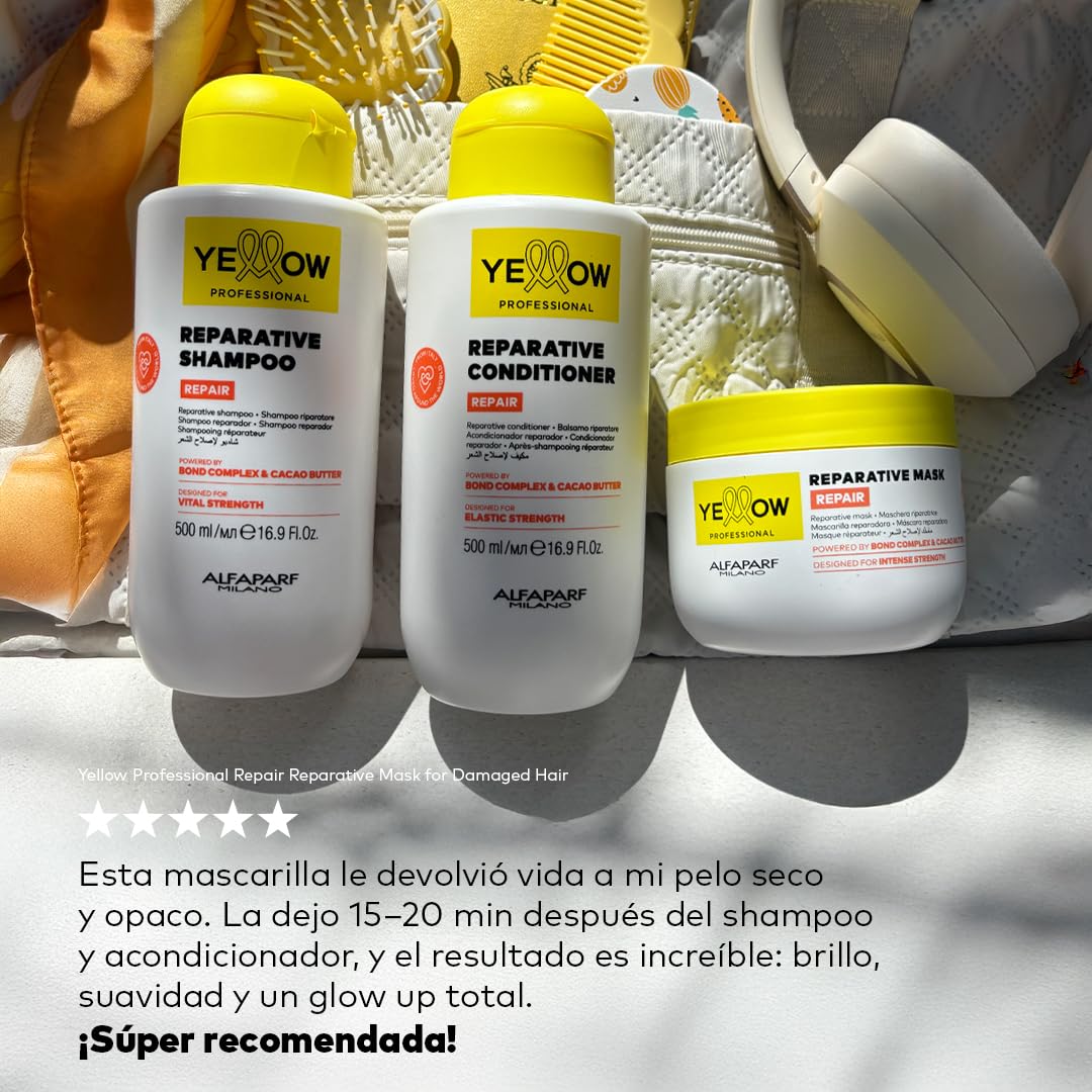 ALFAPARF MILANO Yellow Professional Repair Reparative Conditioner for Damaged Hair - Powered By Bond Complex & Cacao Butter - Designed For Elastic Strength