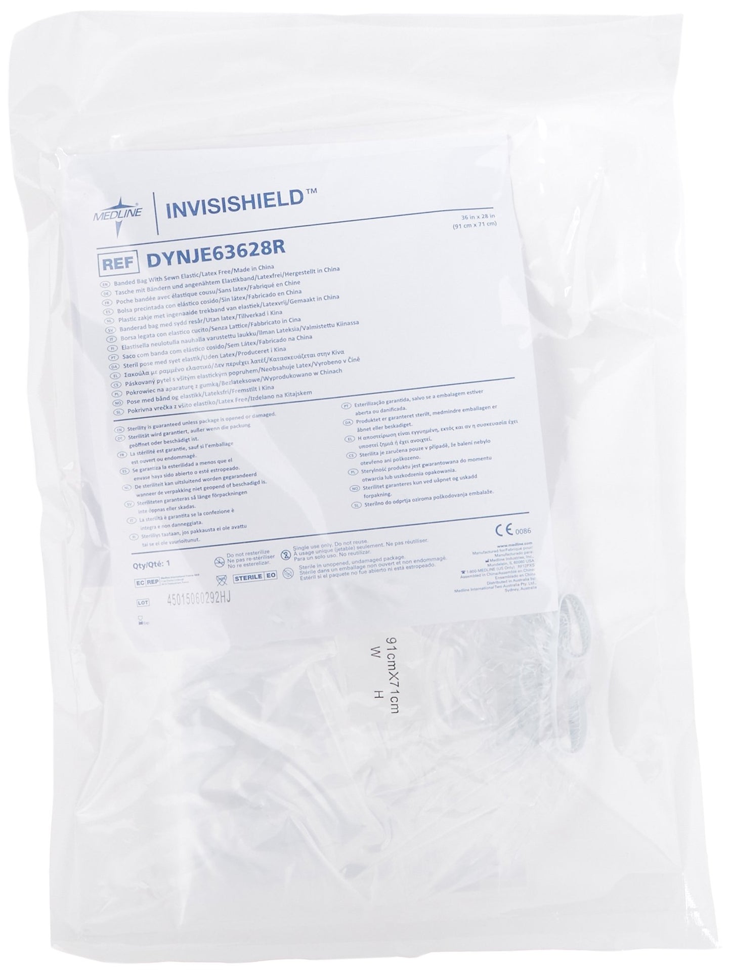 Medline Sterile Rectangular Bags with Elastic Band, Clear Poly Film, 36 Inches x 28 Inches, Case of 25 Each