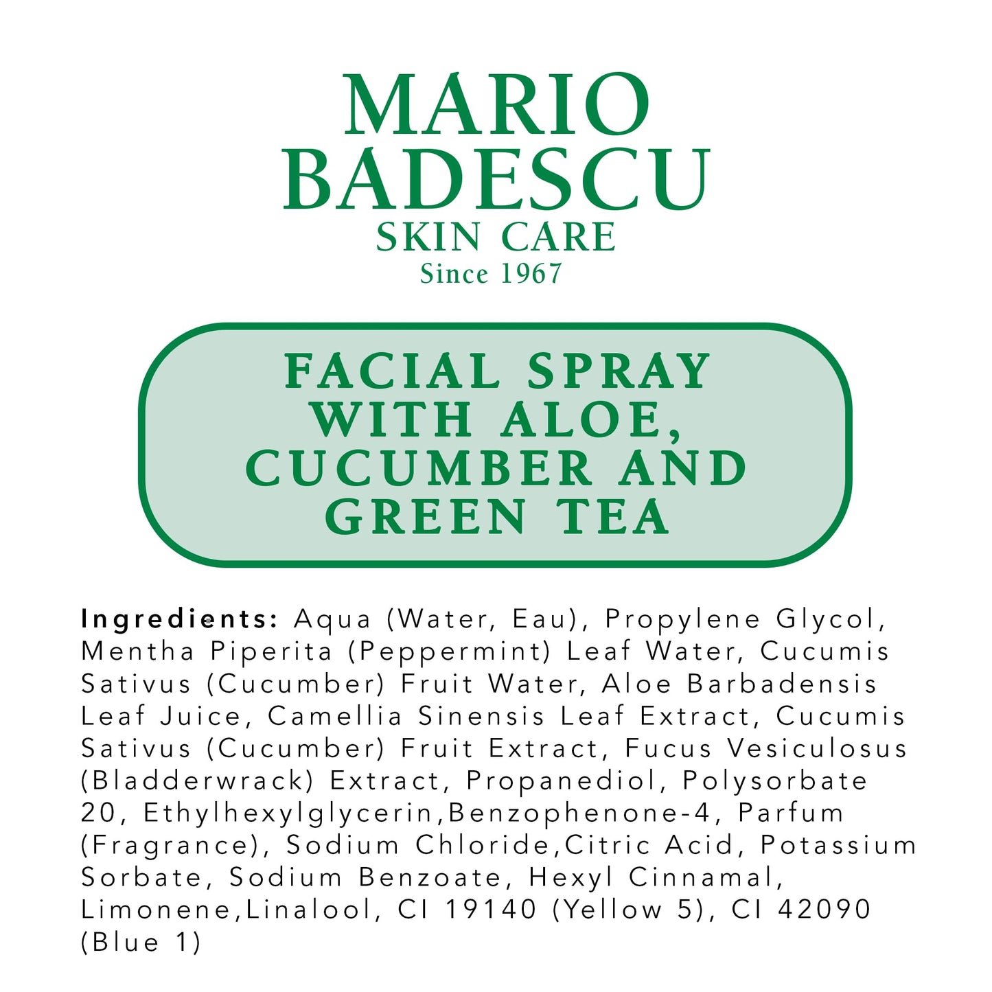 Mario Badescu Facial Spray with Aloe, Cucumber and Green Tea for All Skin Types, Face Mist that Hydrates & Invigorates