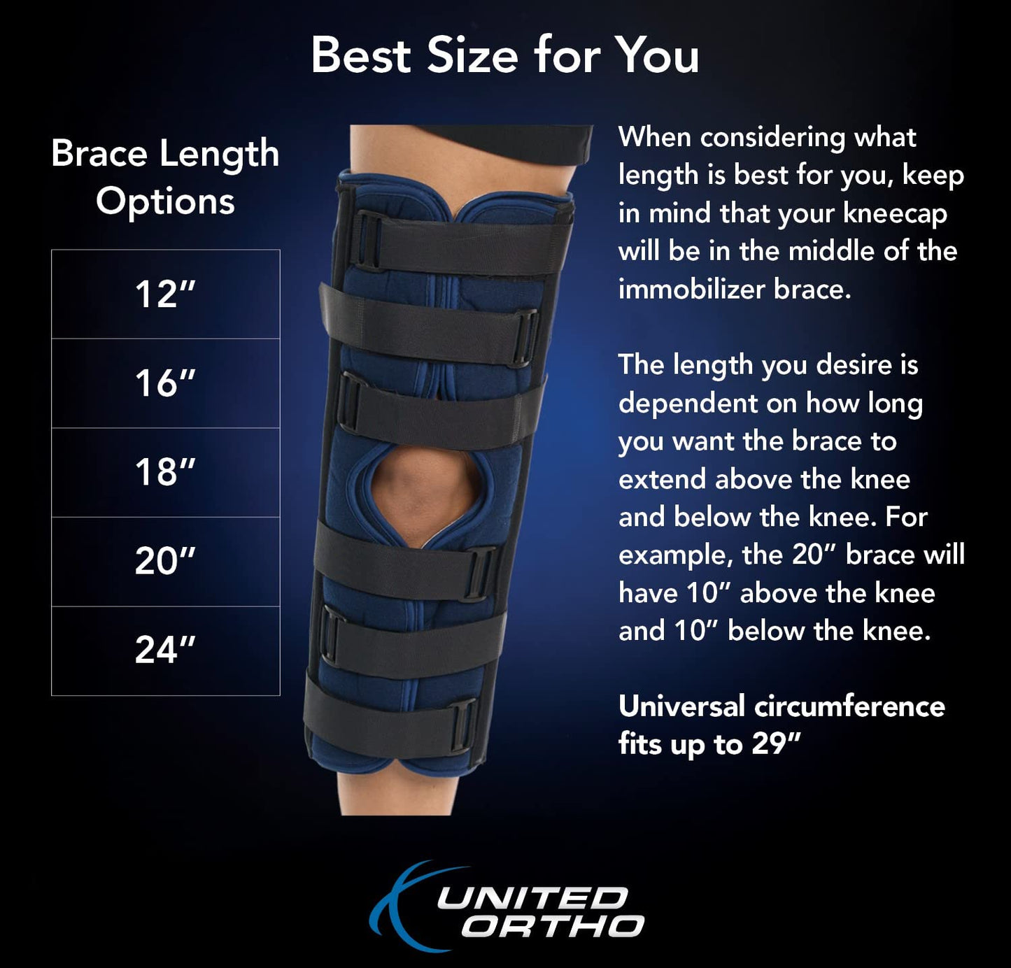 United Ortho 61016 3-Panel Knee Immobilizer, 16" Size