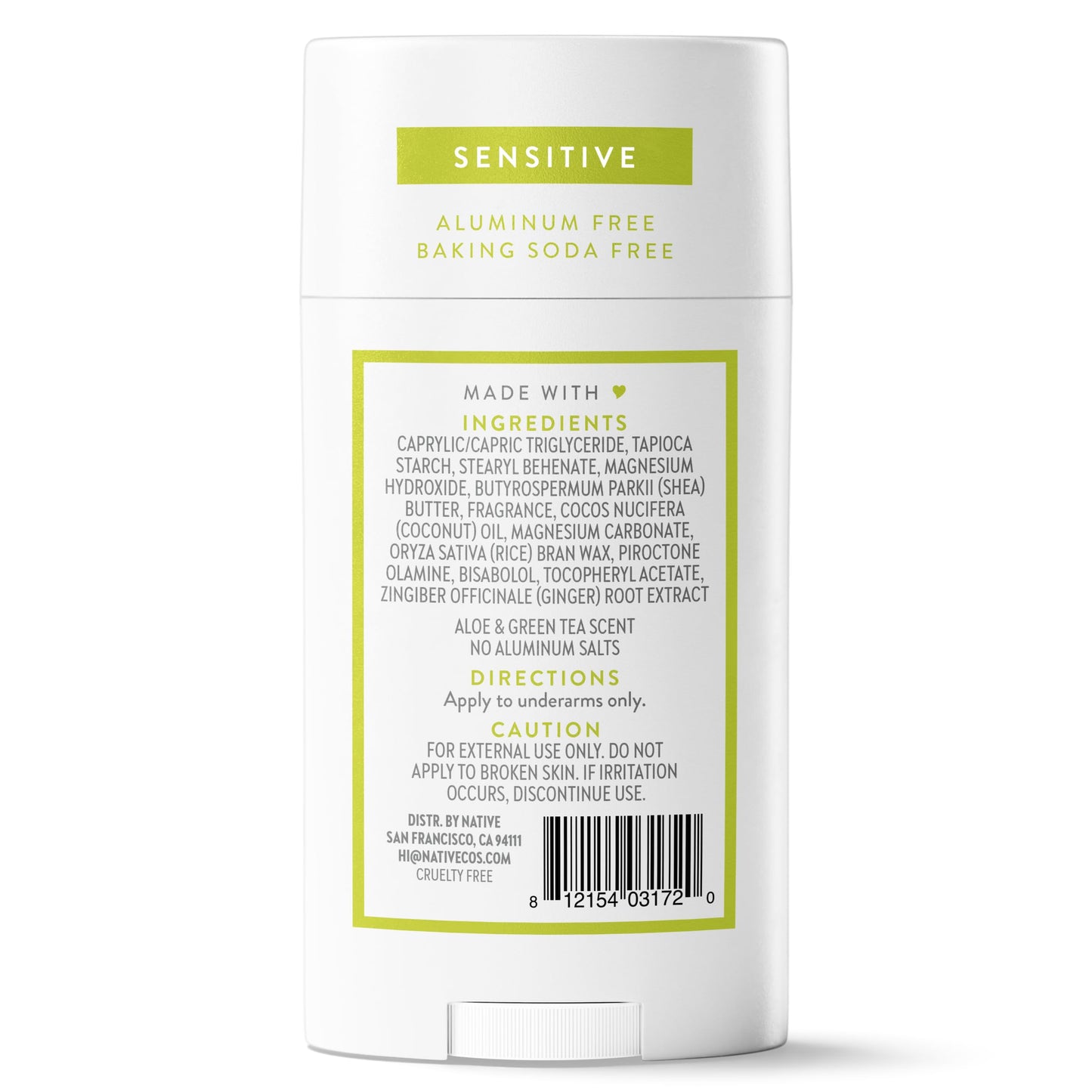 Native Sensitive Deodorant Contains Naturally Derived Ingredients, 72 Hour Odor Control | Deodorant for Women & Men, Aluminum Free with Baking Soda, Coconut Oil and Shea Butter, Aloe & Green Tea