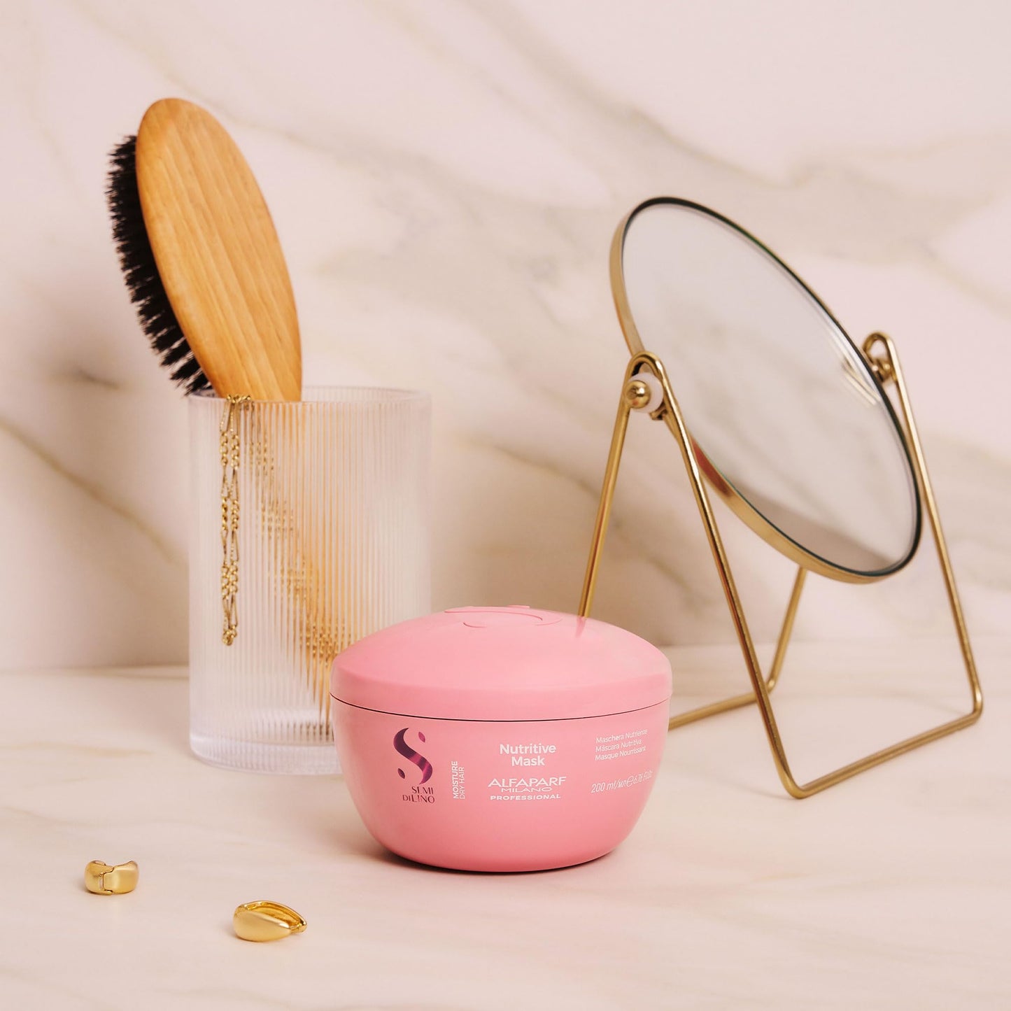Alfaparf Milano Semi di Lino Moisture Hair Mask for Dry Hair and 50ml Cristalli Liquidi Hair Oil Serum Set- Moisturizing and Hydrating Deep Conditioning Mask - Smoothing and Shine Enhancing Oil